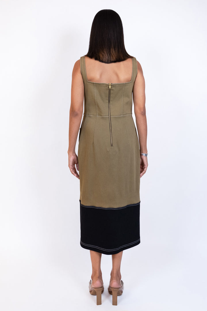 Fawn Sleeveless Denim Floral Button Midi Dress