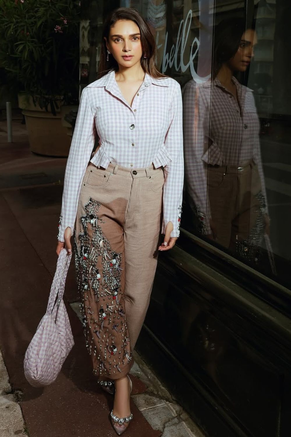 Aditi Rao Hyadri in Salmon Rain Trouser