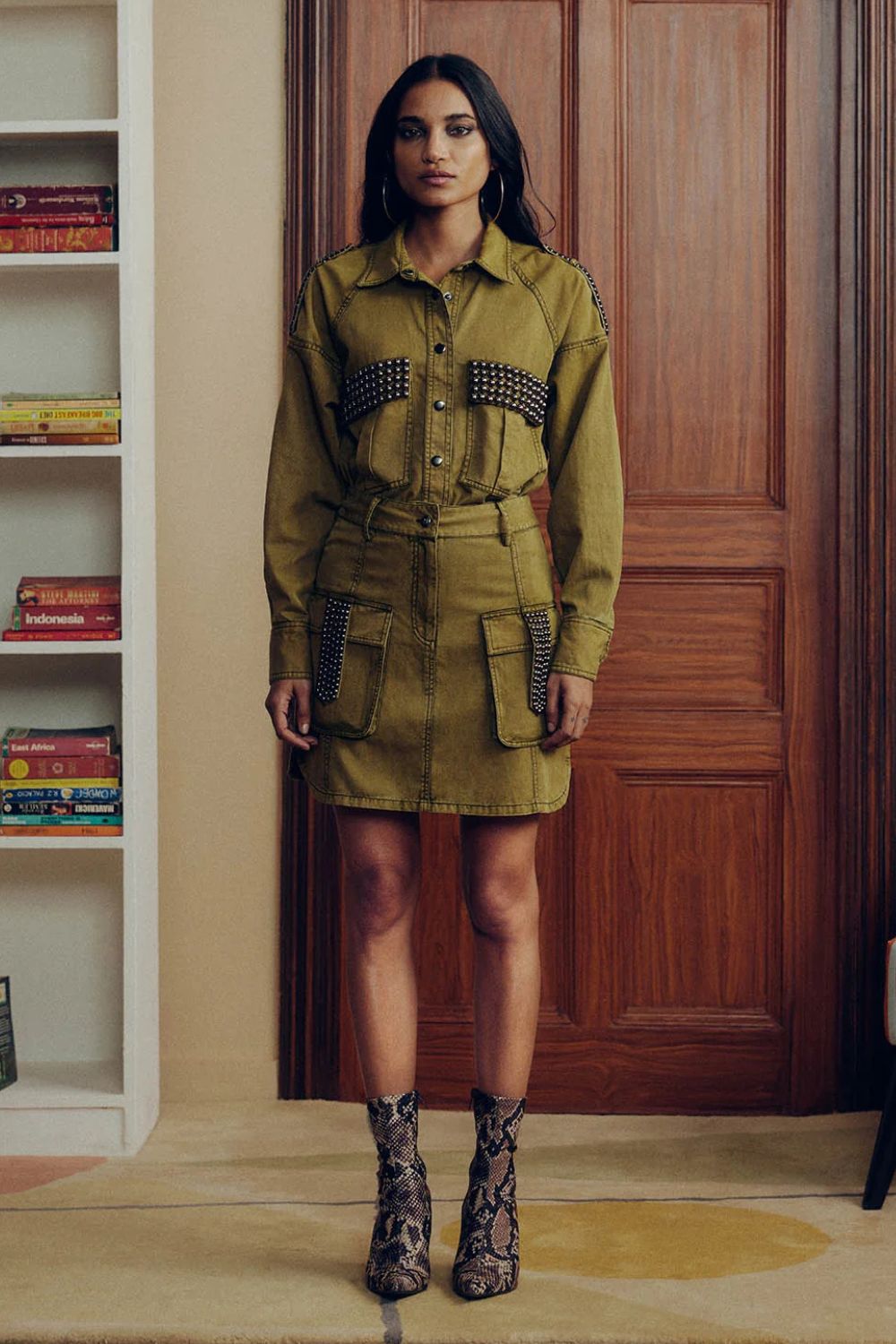 WASHED TWILL STUDDED COORD SET