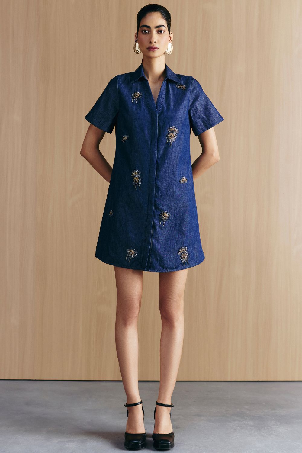 DENIM EMBELLISHED DRESS