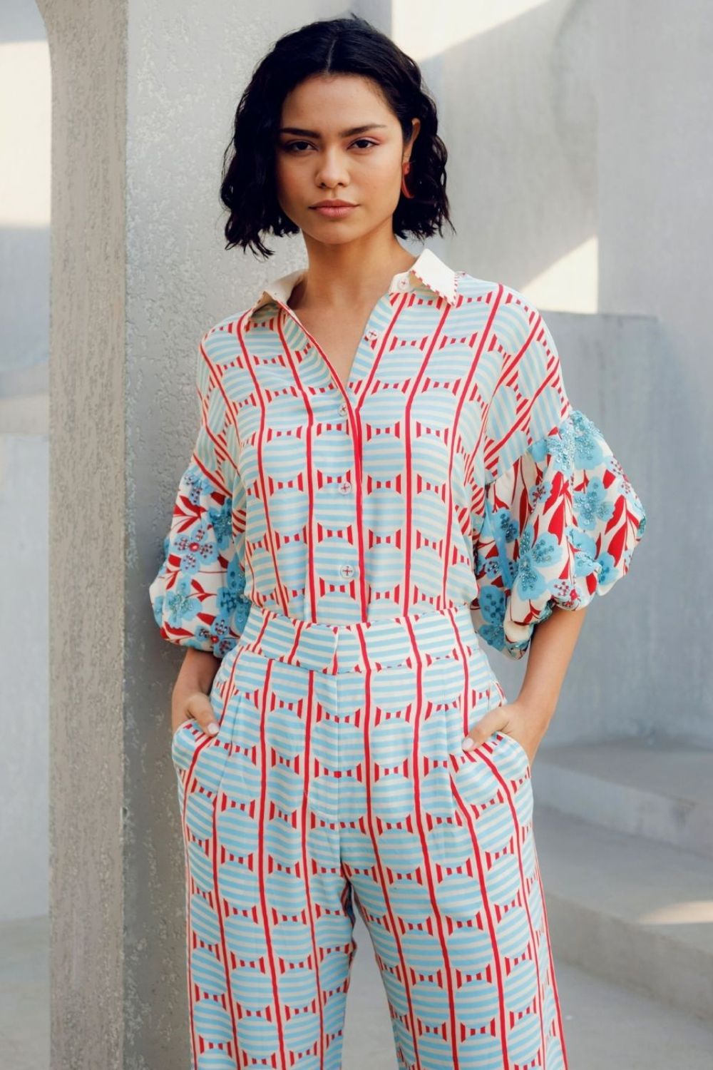 WHITE PRINT PLAY BALLOON SHIRT