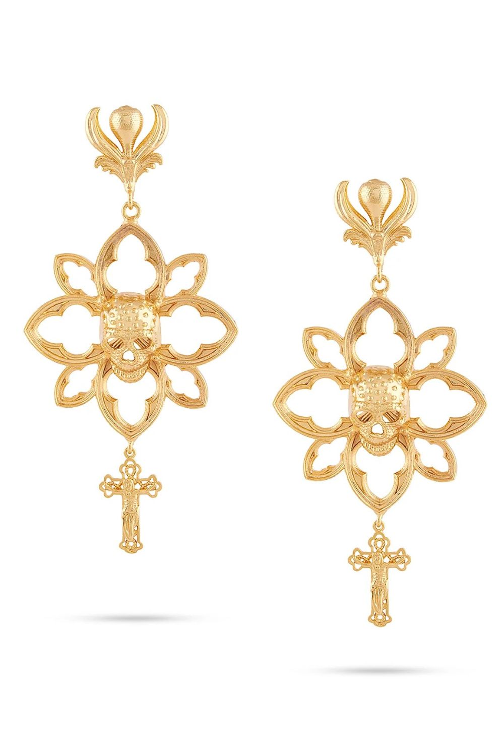 Skull Floral Earrings (Gold)