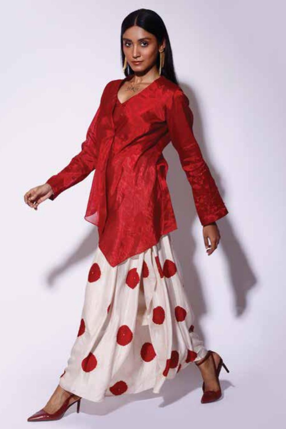 Red Tissue Embroidered Top
