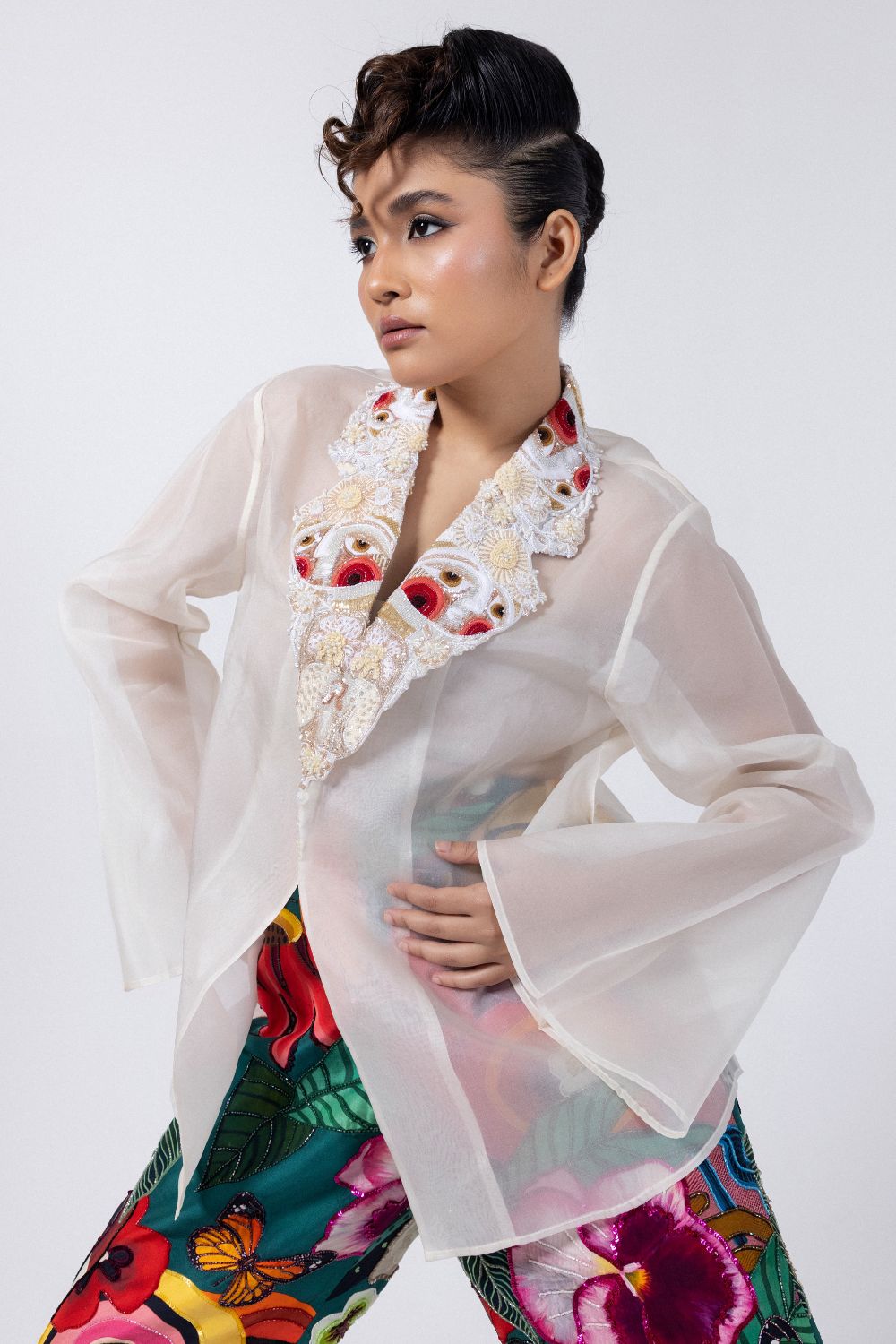 Lapel Collar Embroidered Overlay