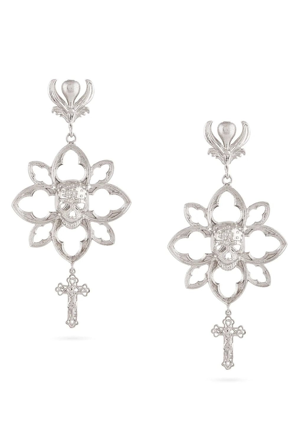Skull Floral Earrings(Silver)