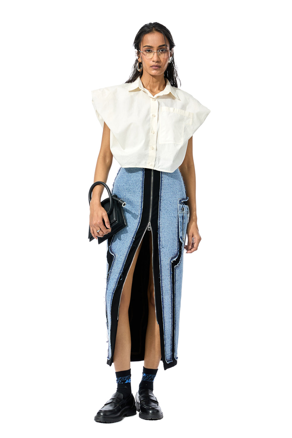 Concentric Cut Denim Skirt