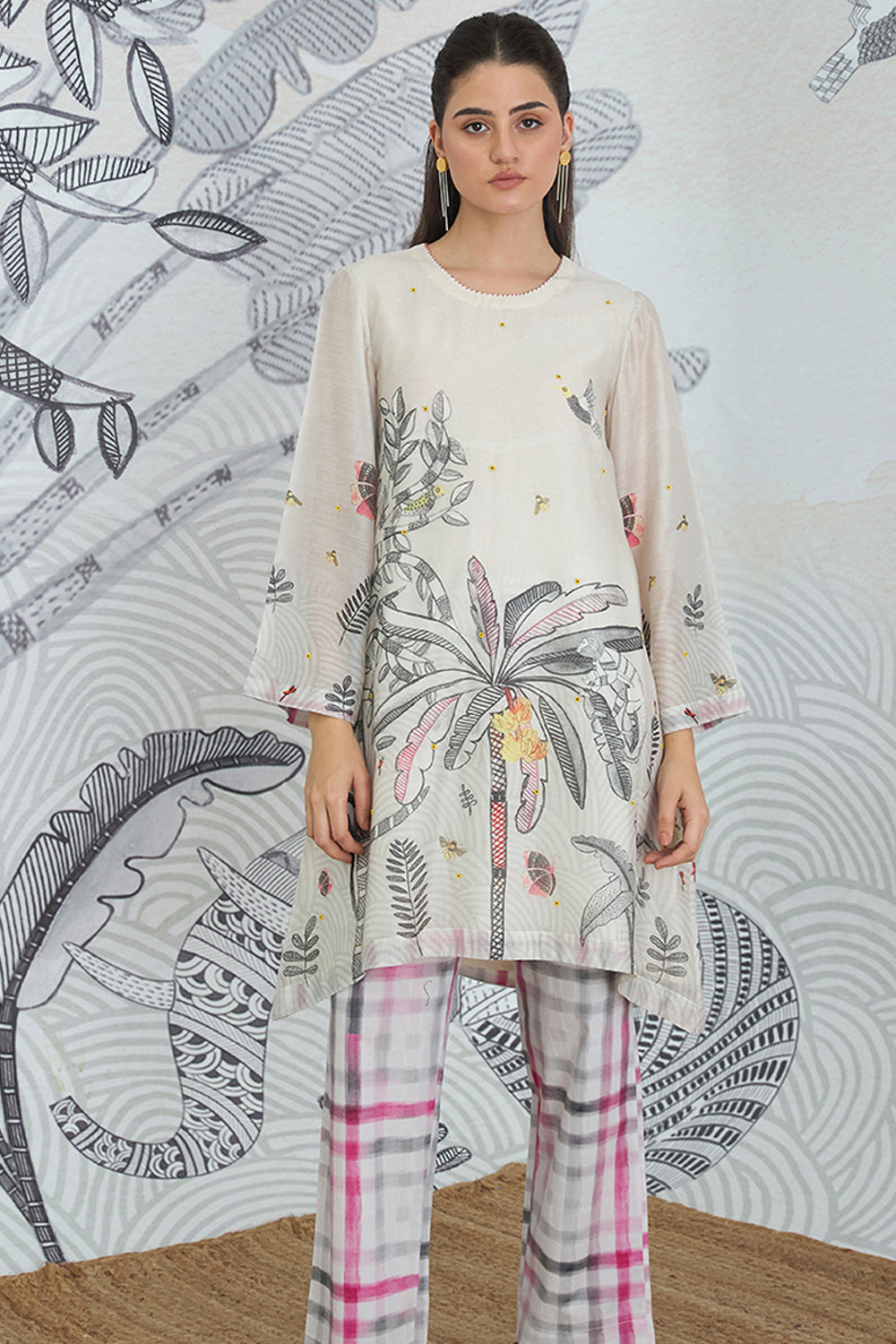 Grey Moneky Jungle High Low Tunic With Check Pants