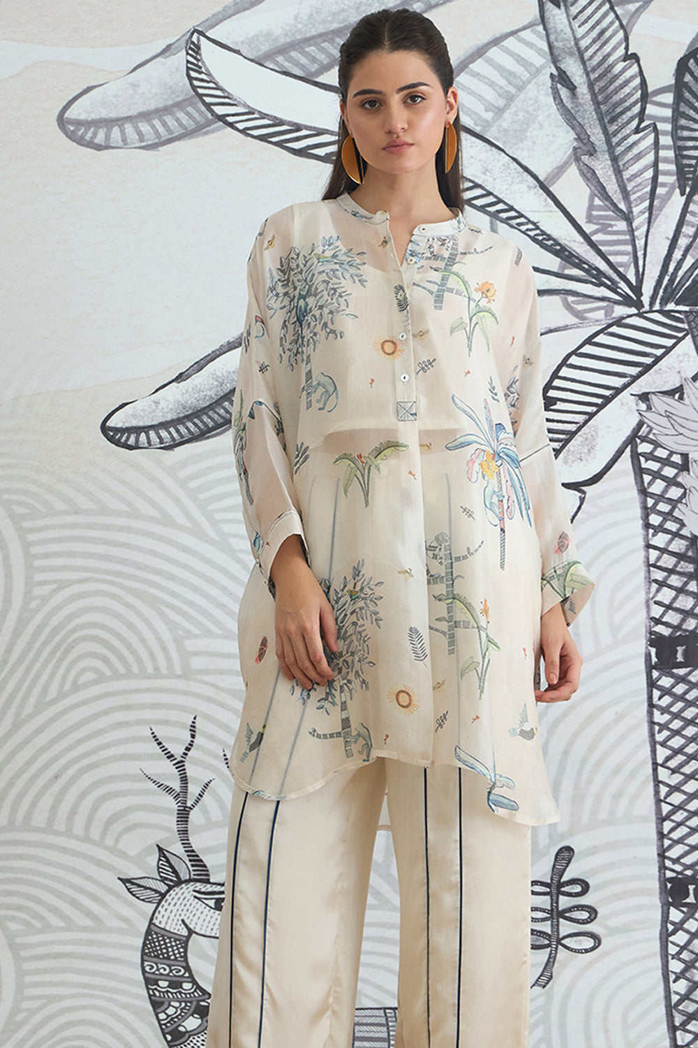 Jungle Kimono Tunic With Blue Piping Pants