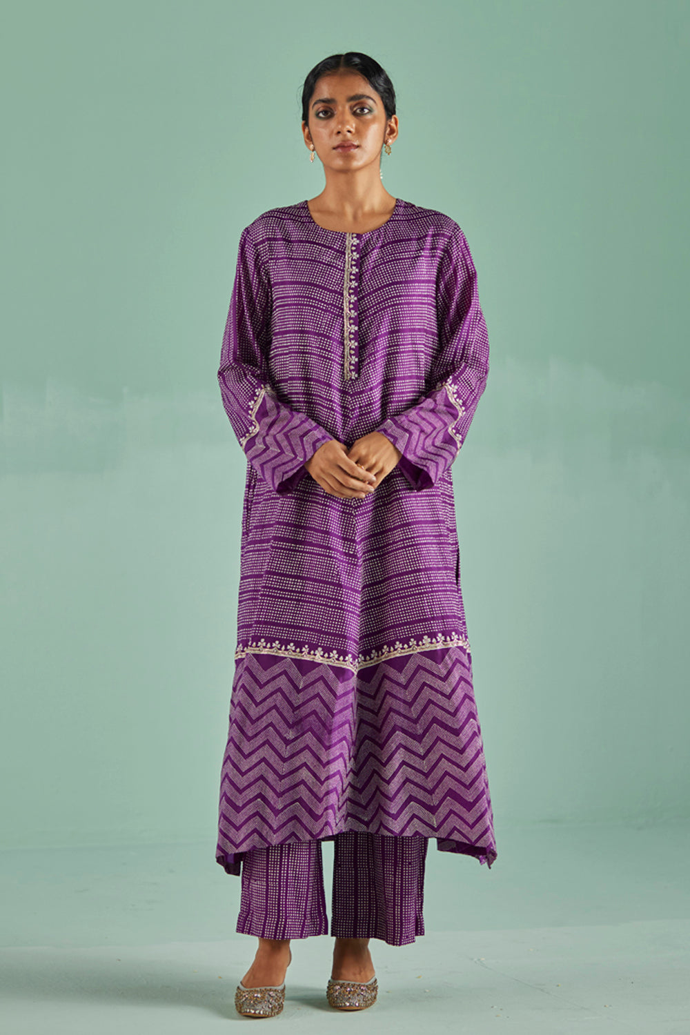 Purple A-Line Kurta Set