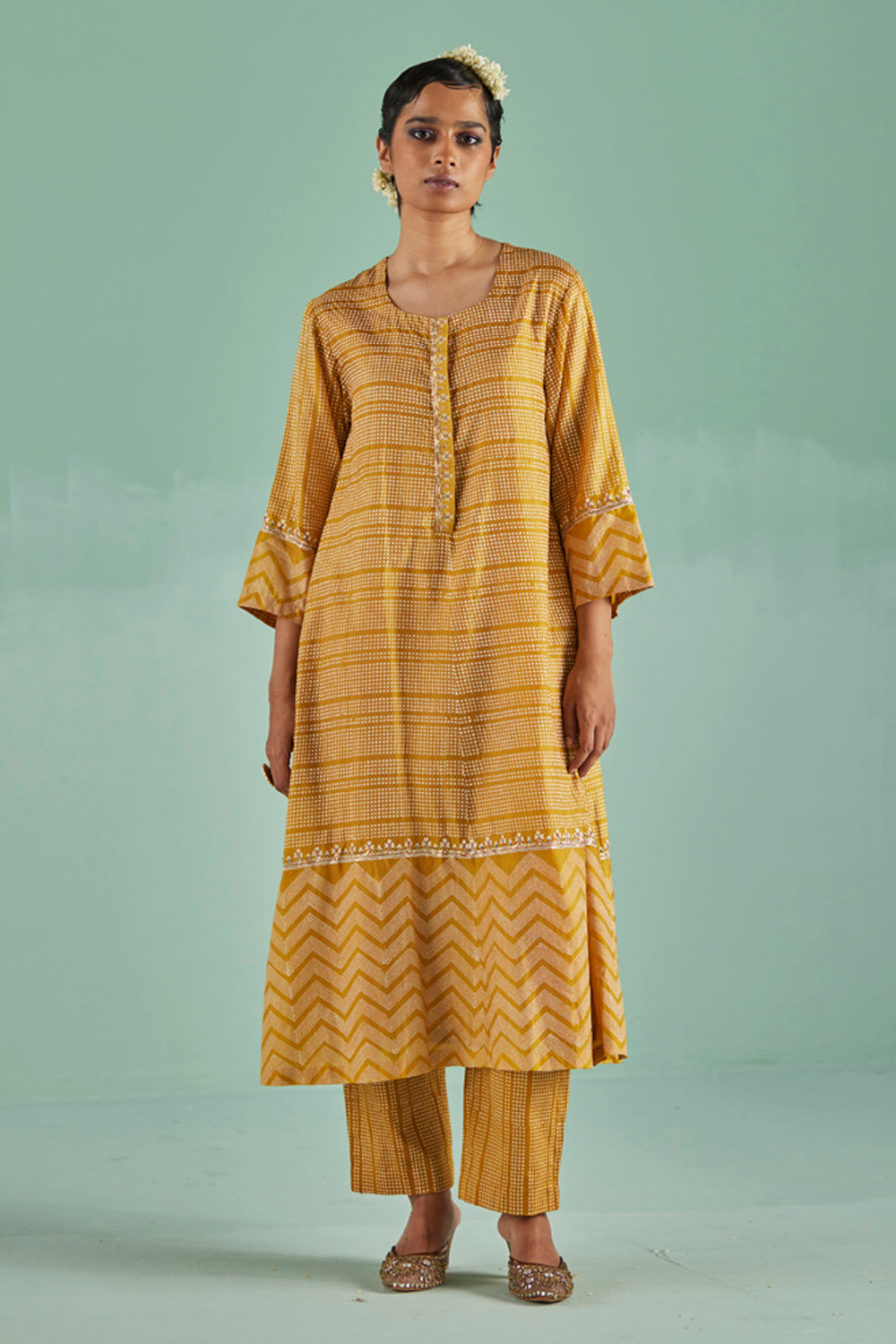 Ochre A-Line Kurta Set