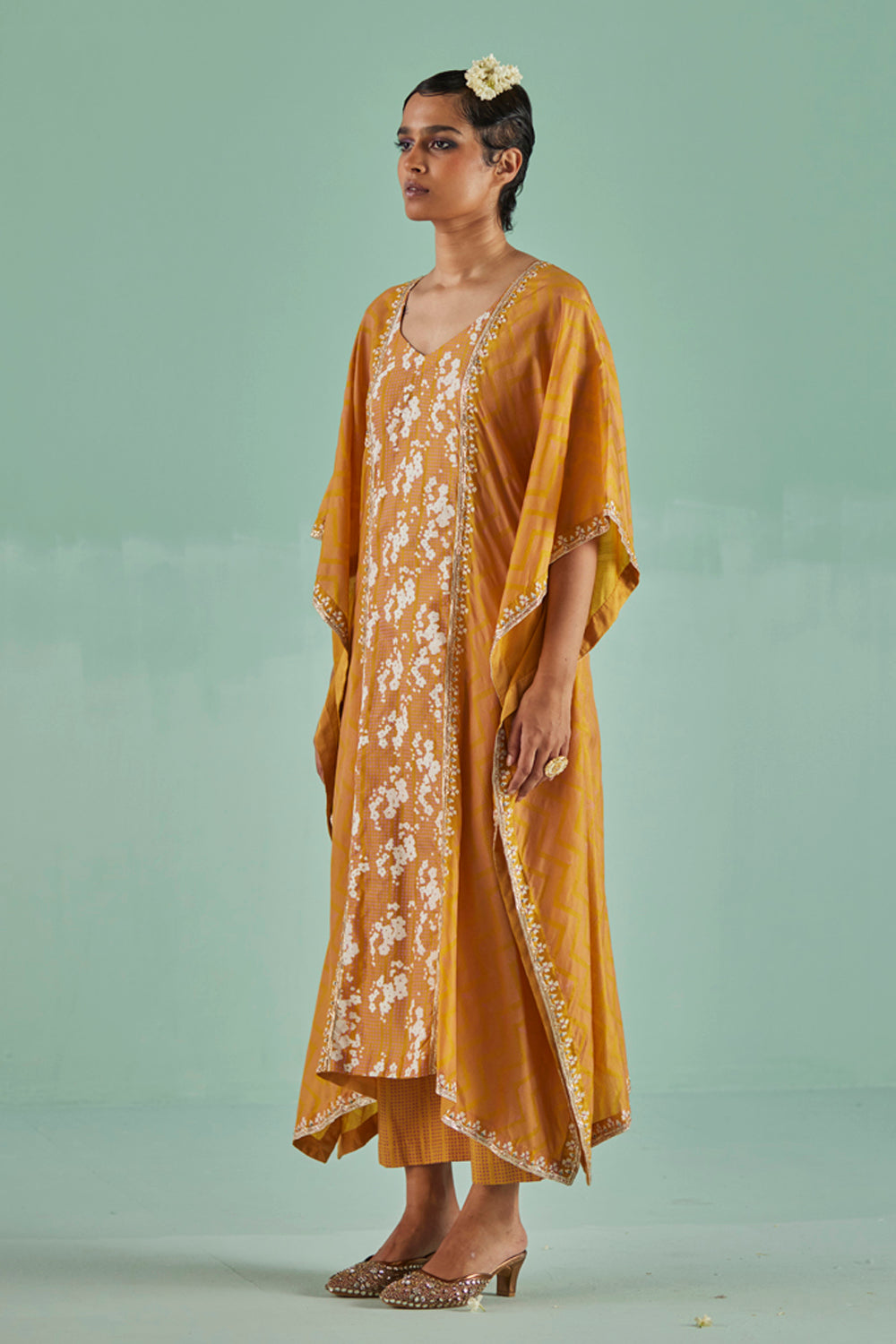 Ochre Silk Kaftan Set