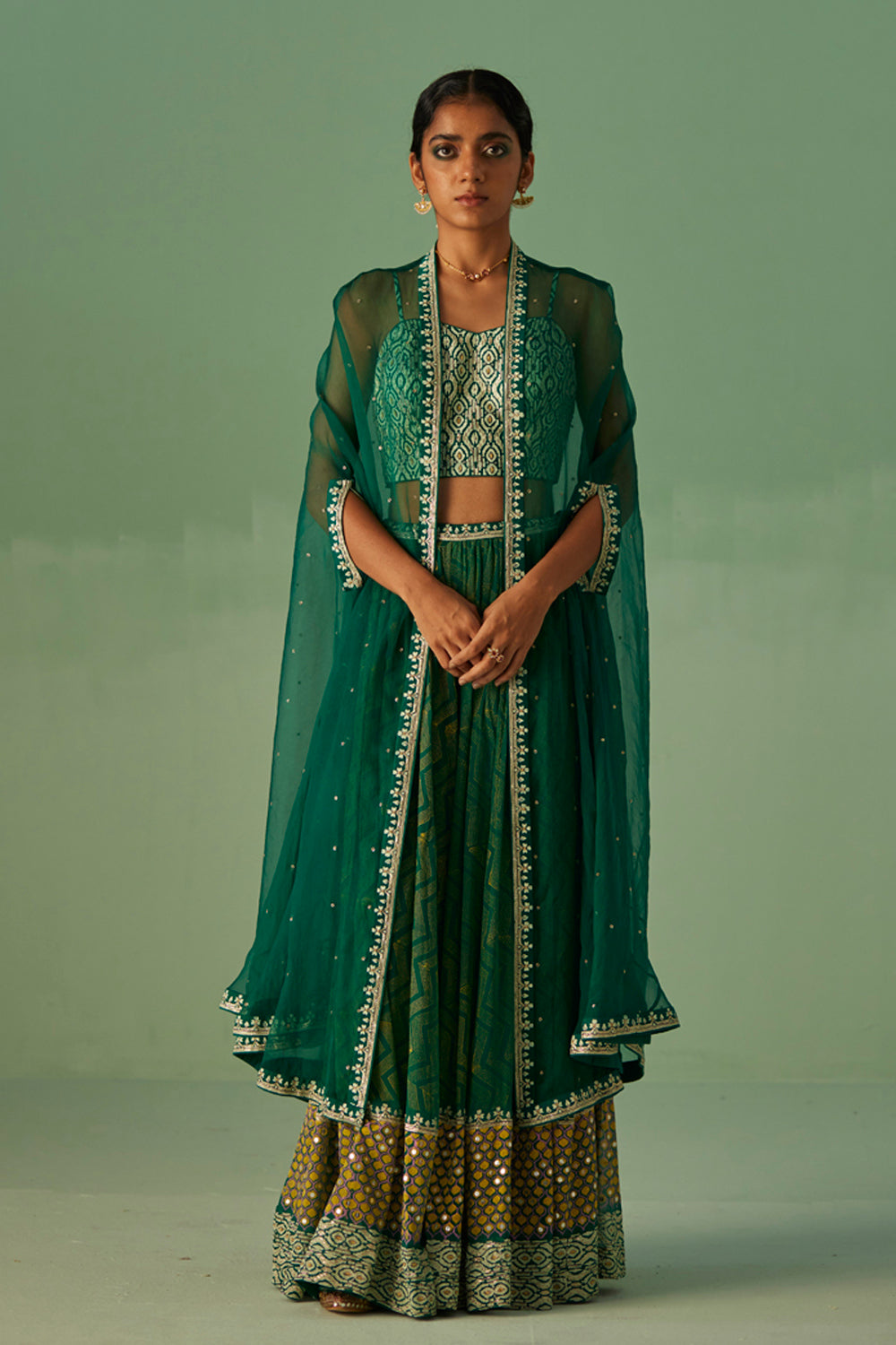 Emerald Green Cape and Sharara Set