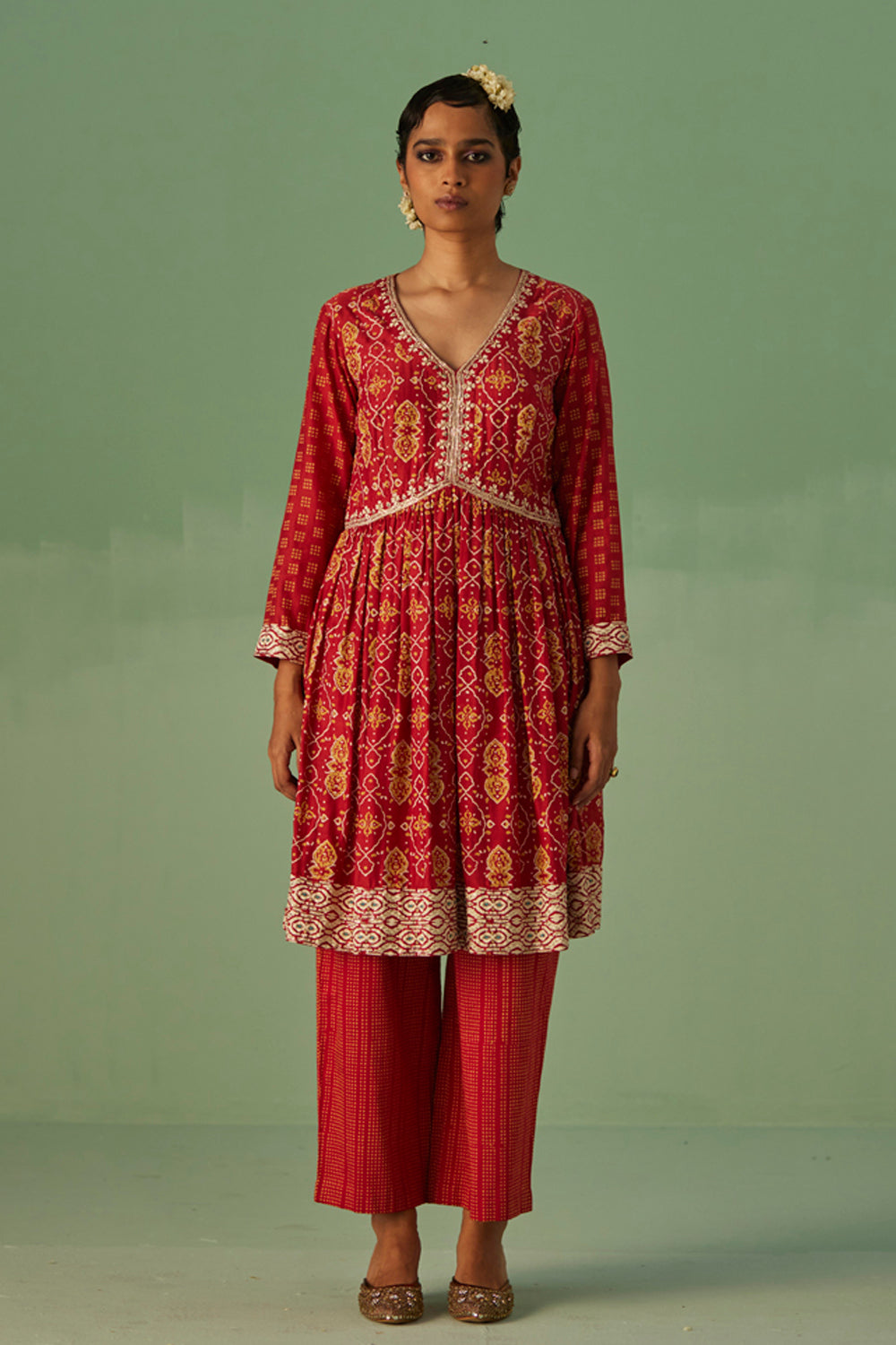 Red Short Kurta and Trouser Set