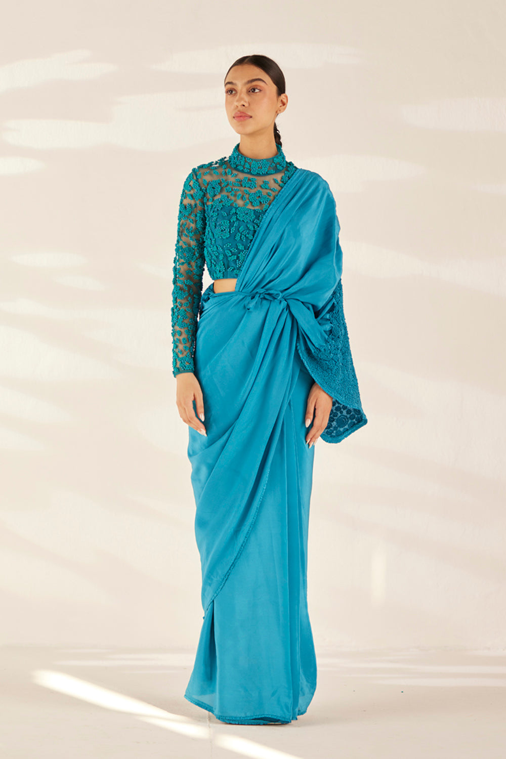 Blue Coral Saree Set