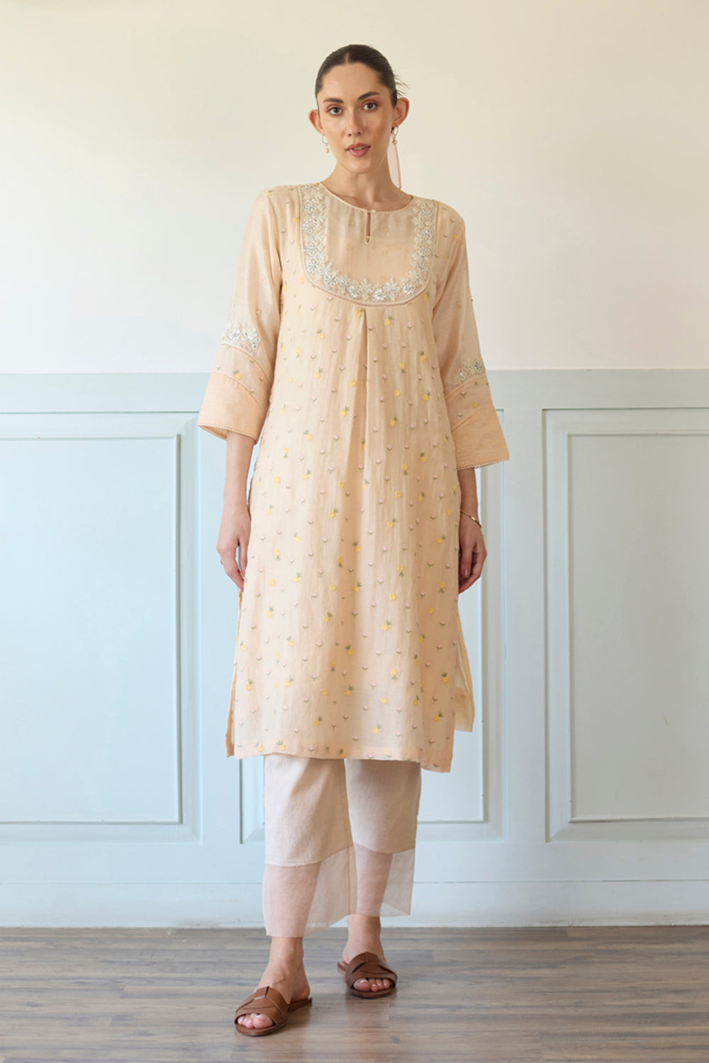 Peach Straight Kurta With Pants Set