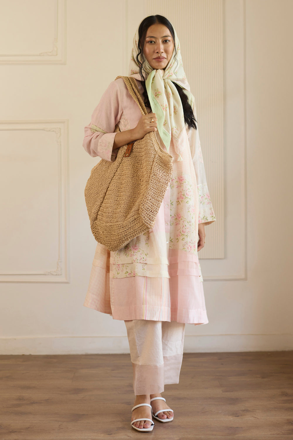 Pink Patchwork Kurta With Pants Set