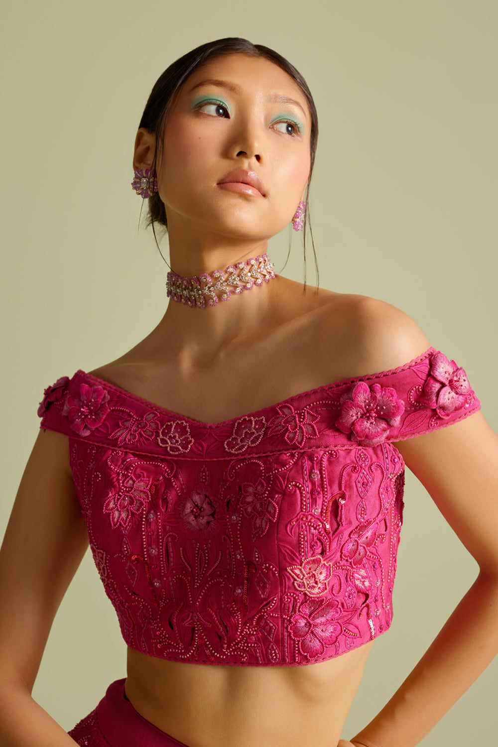 Fuchsia Cutwork and 3D Applique Bustier