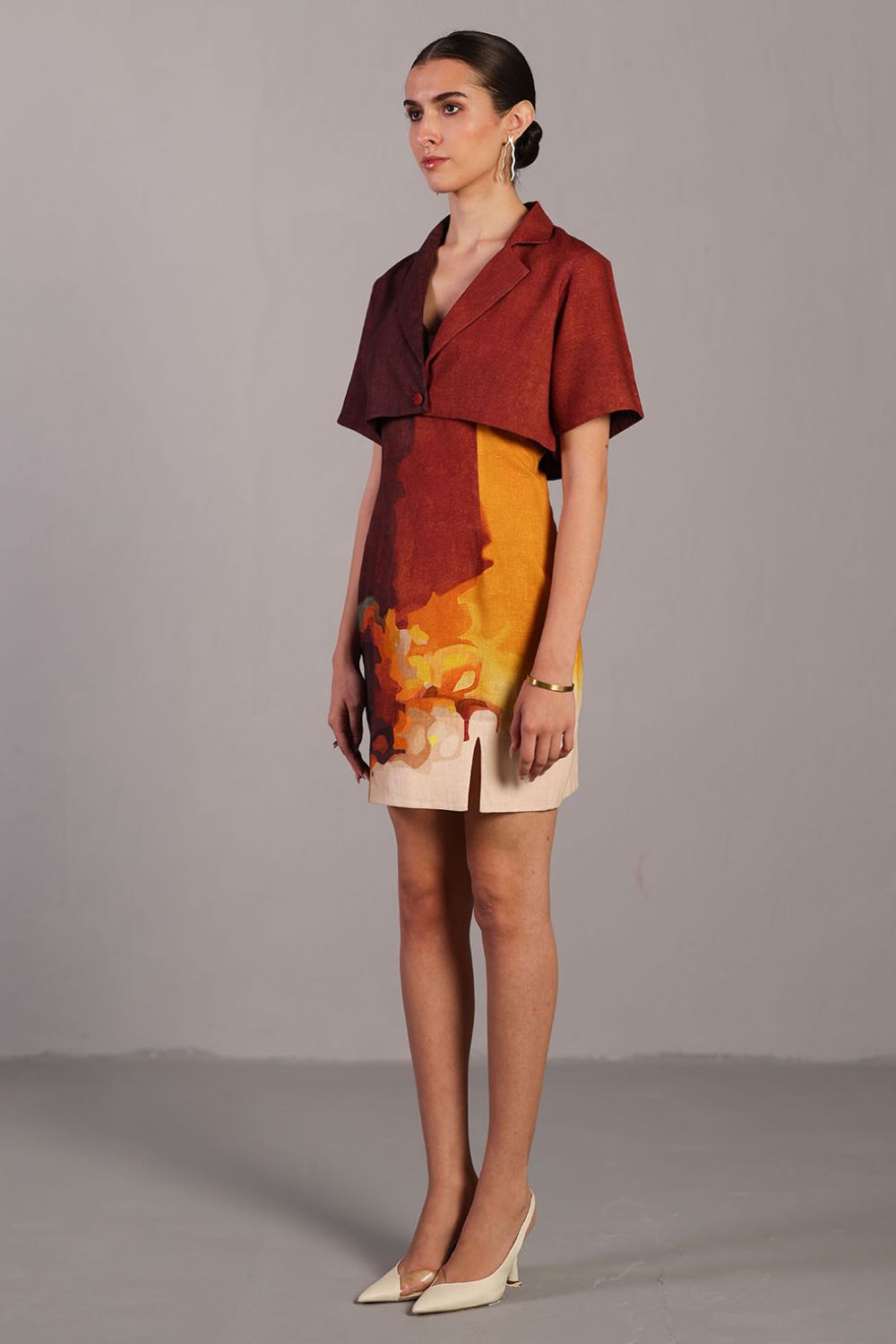 Diffuse brown & ochre short dress