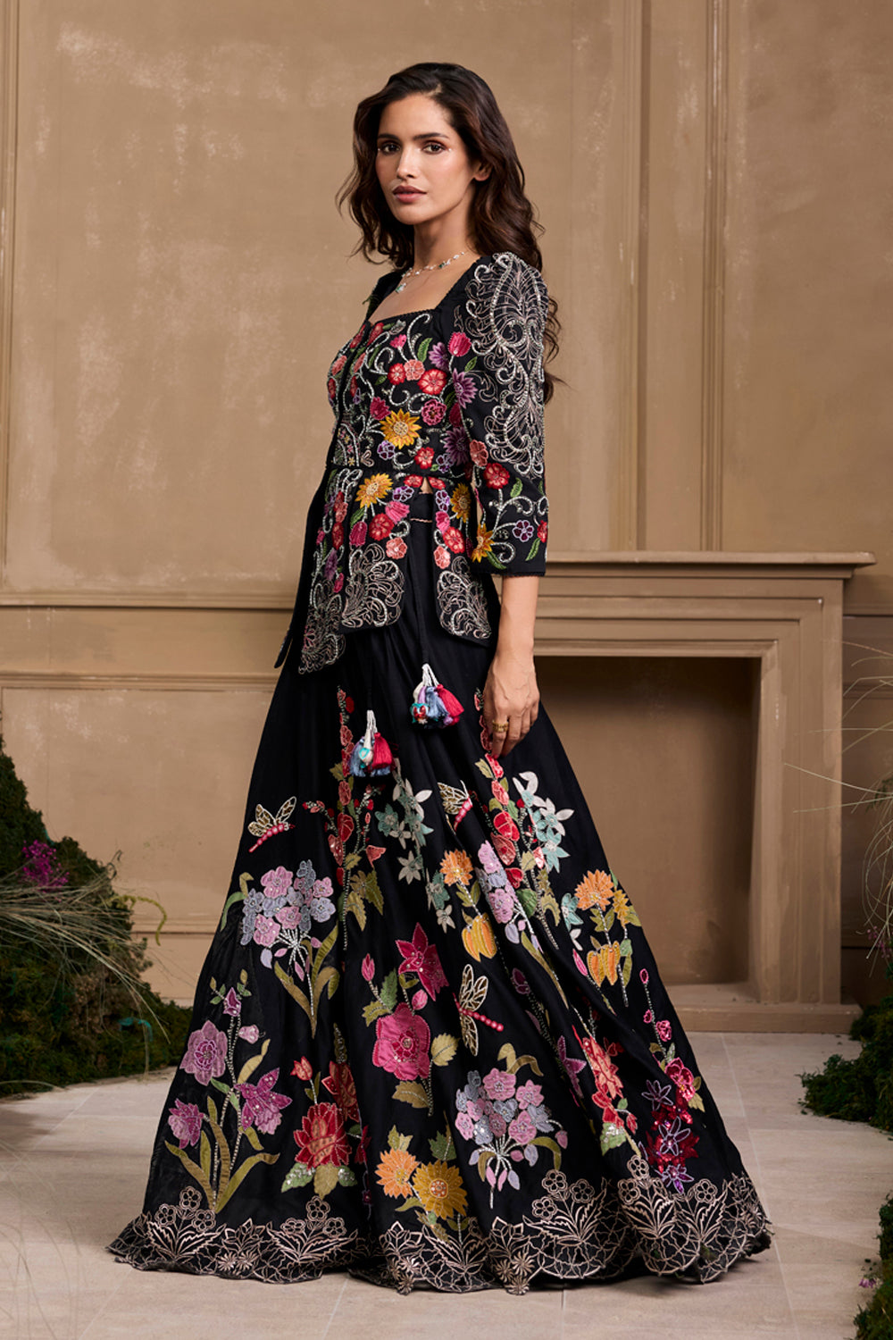 Black Floral Embroidered Lehenga