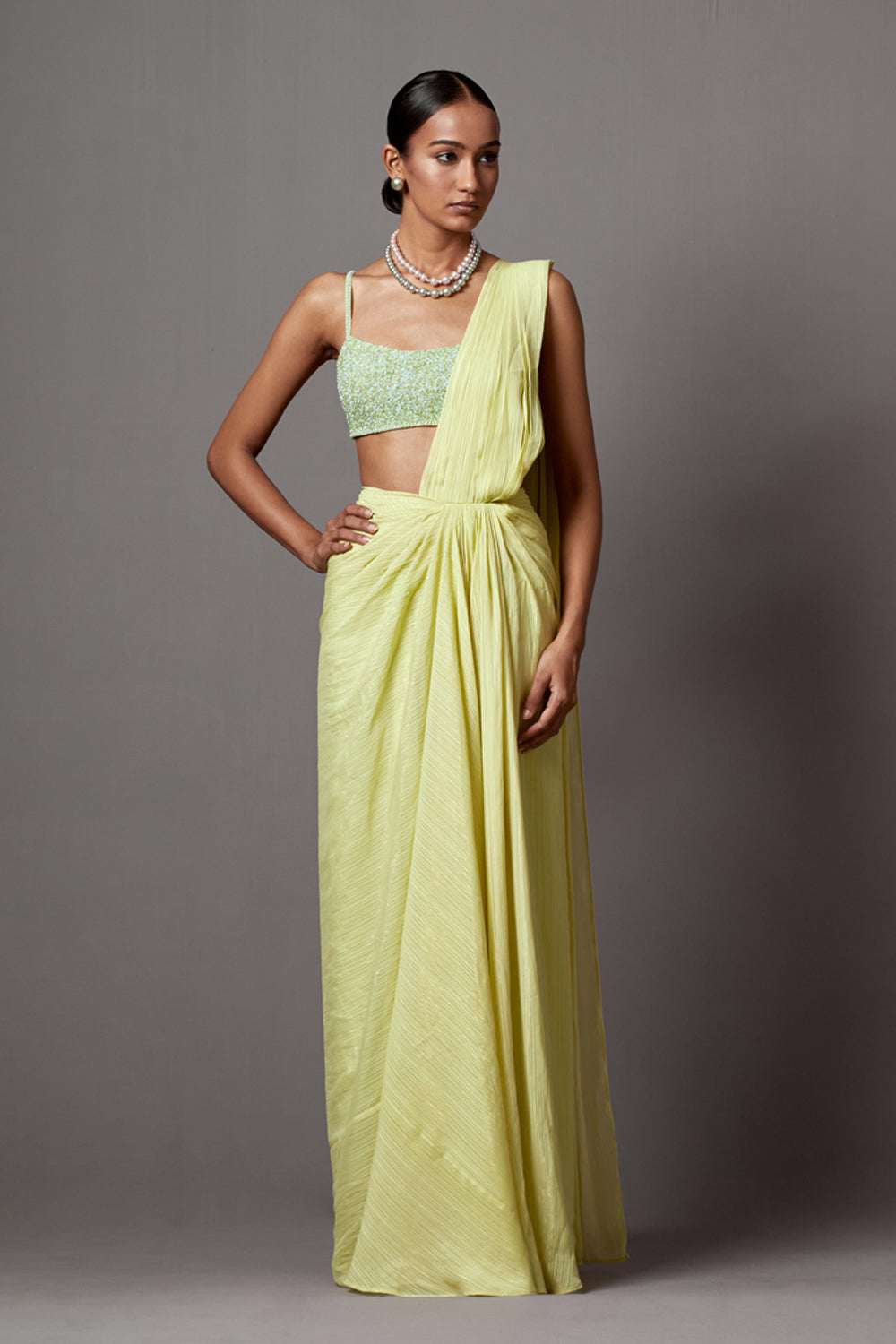 Lime Drape Saree