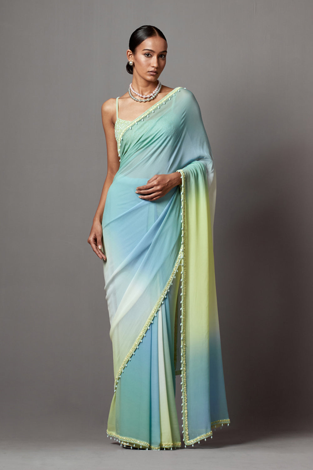 Ombre Blue Green Saree