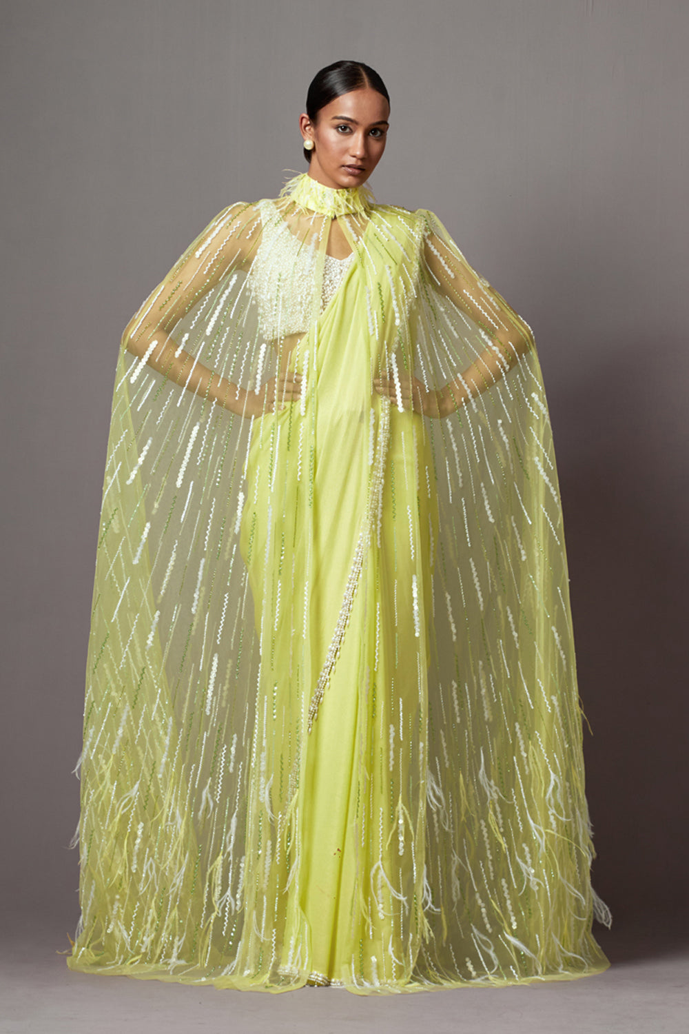 Feather Cape Saree