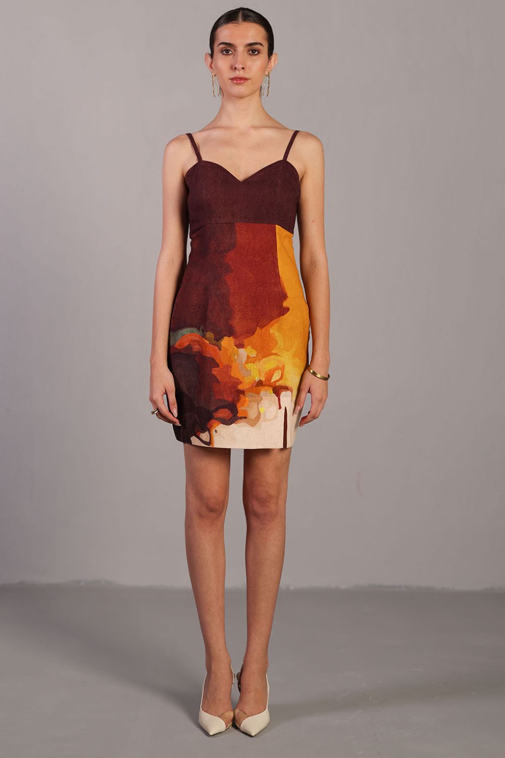 Diffuse brown & ochre short dress