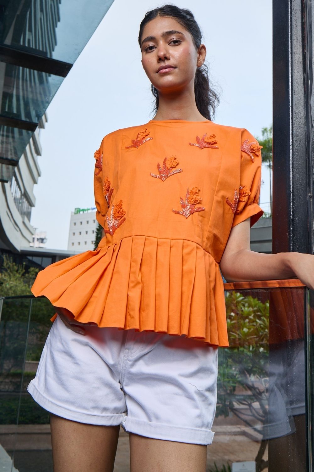 The Pleated Orchid Whisper Top Orange