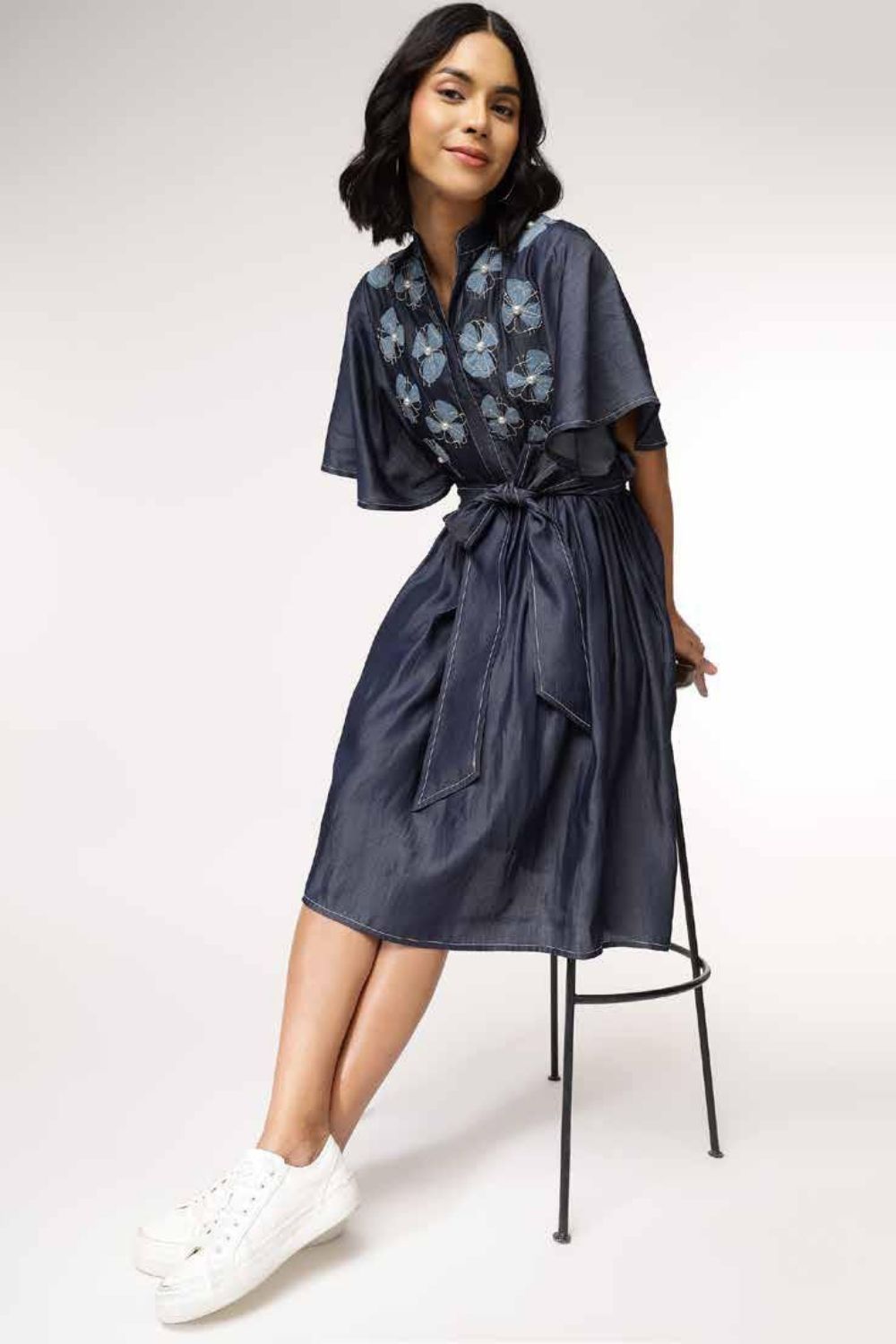 Floral Yoke Denim Dress