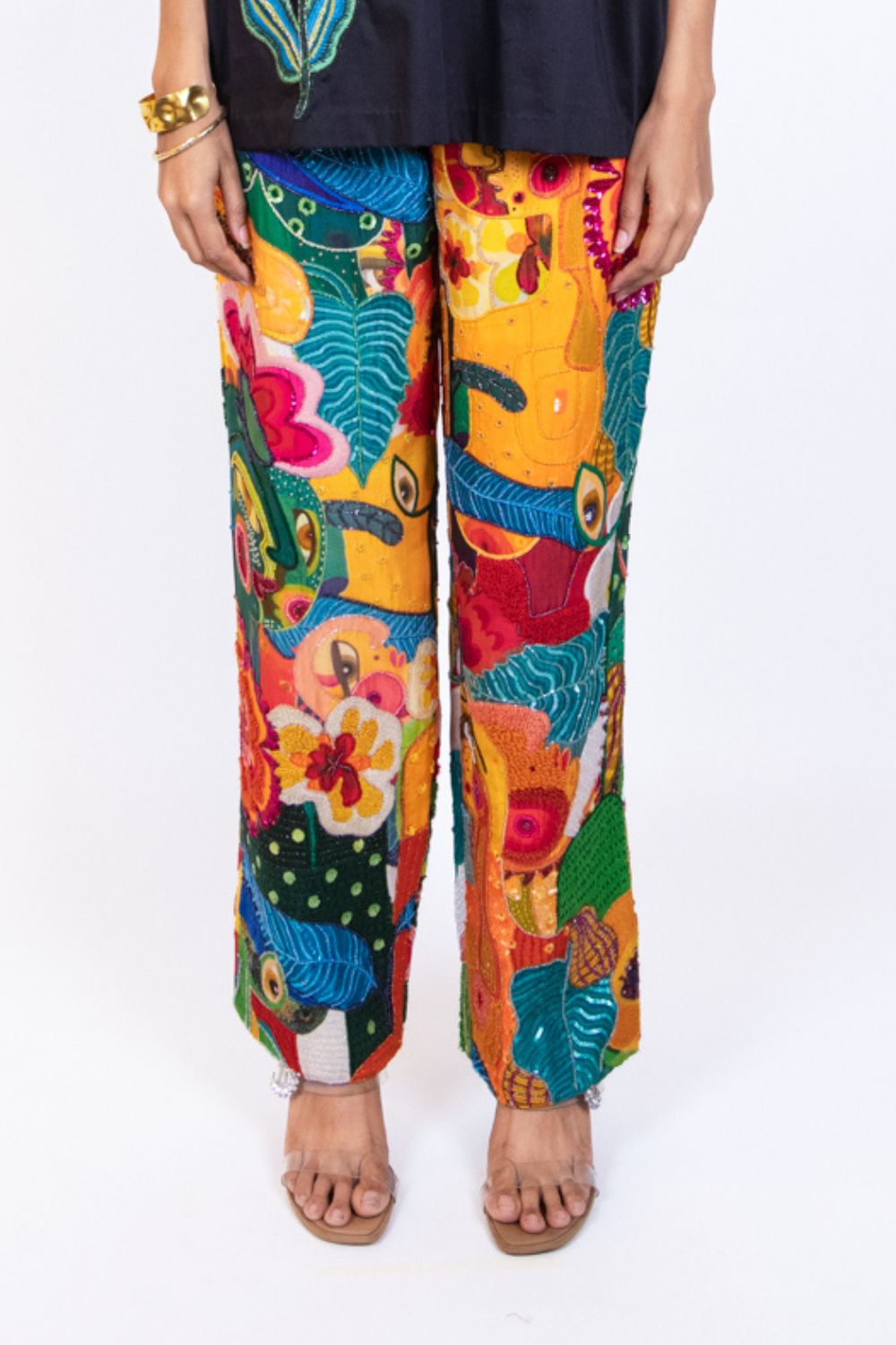Semi embroidered flared trouser