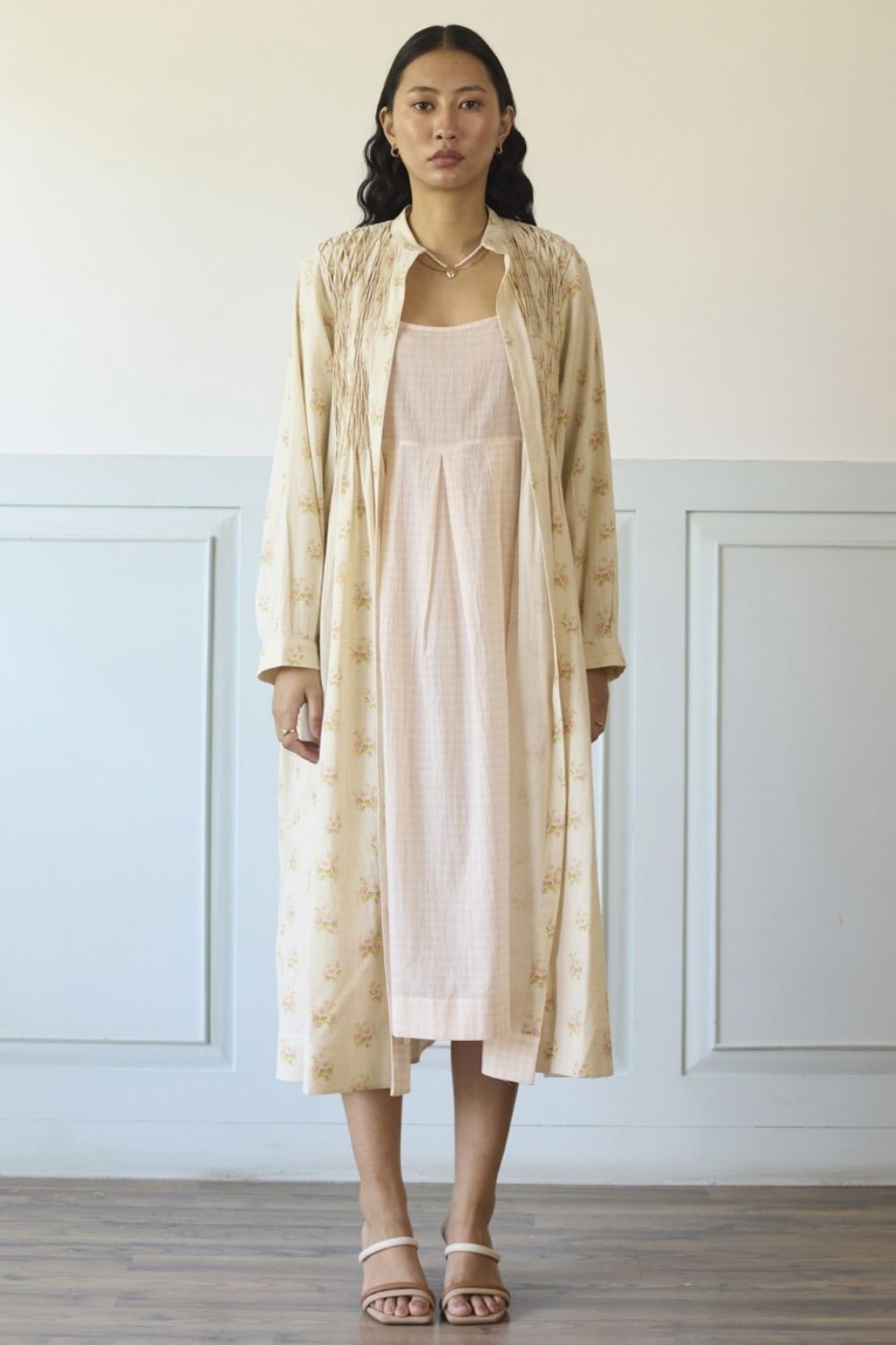 White & Pink Overlay/ Jacket With Dress