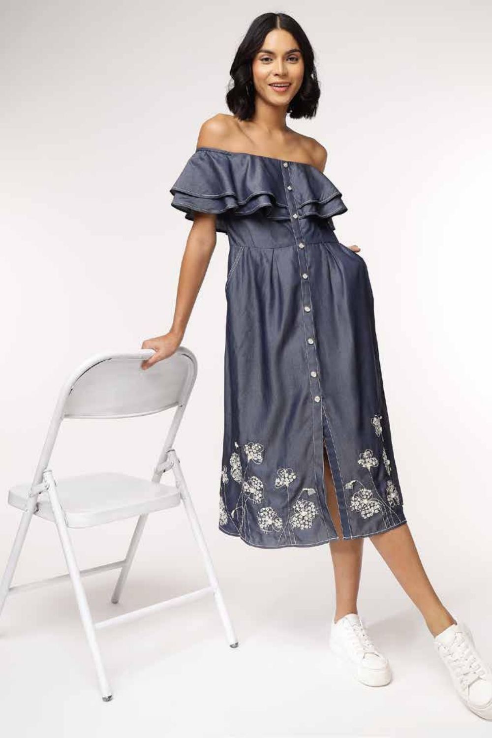 Off-Shoulder Denim Dress