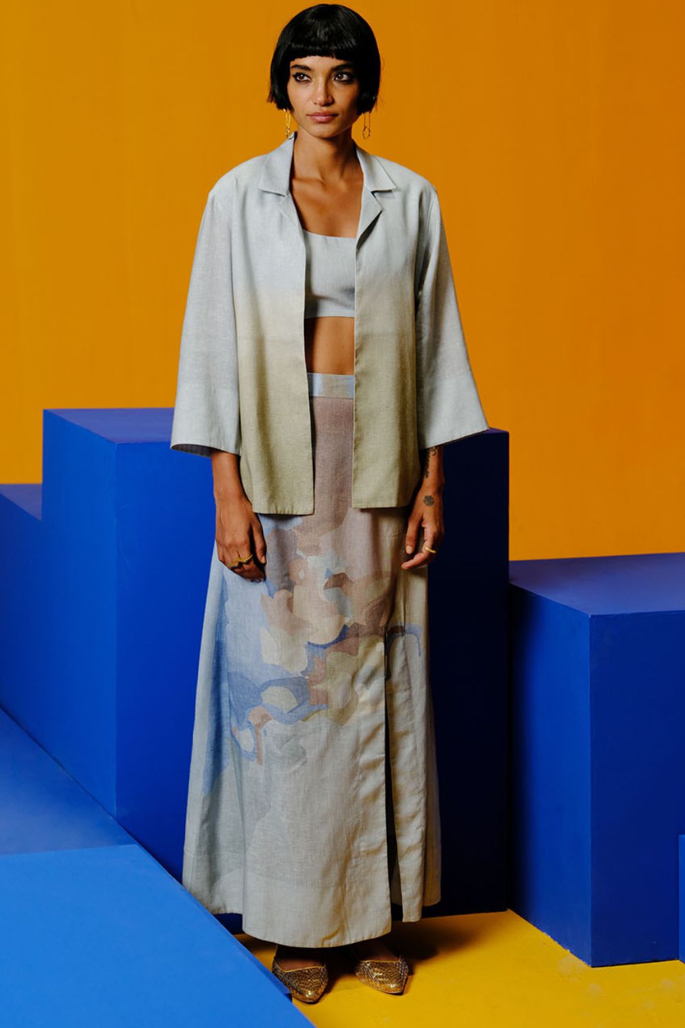 Diffuse pastel blue & green skirt set