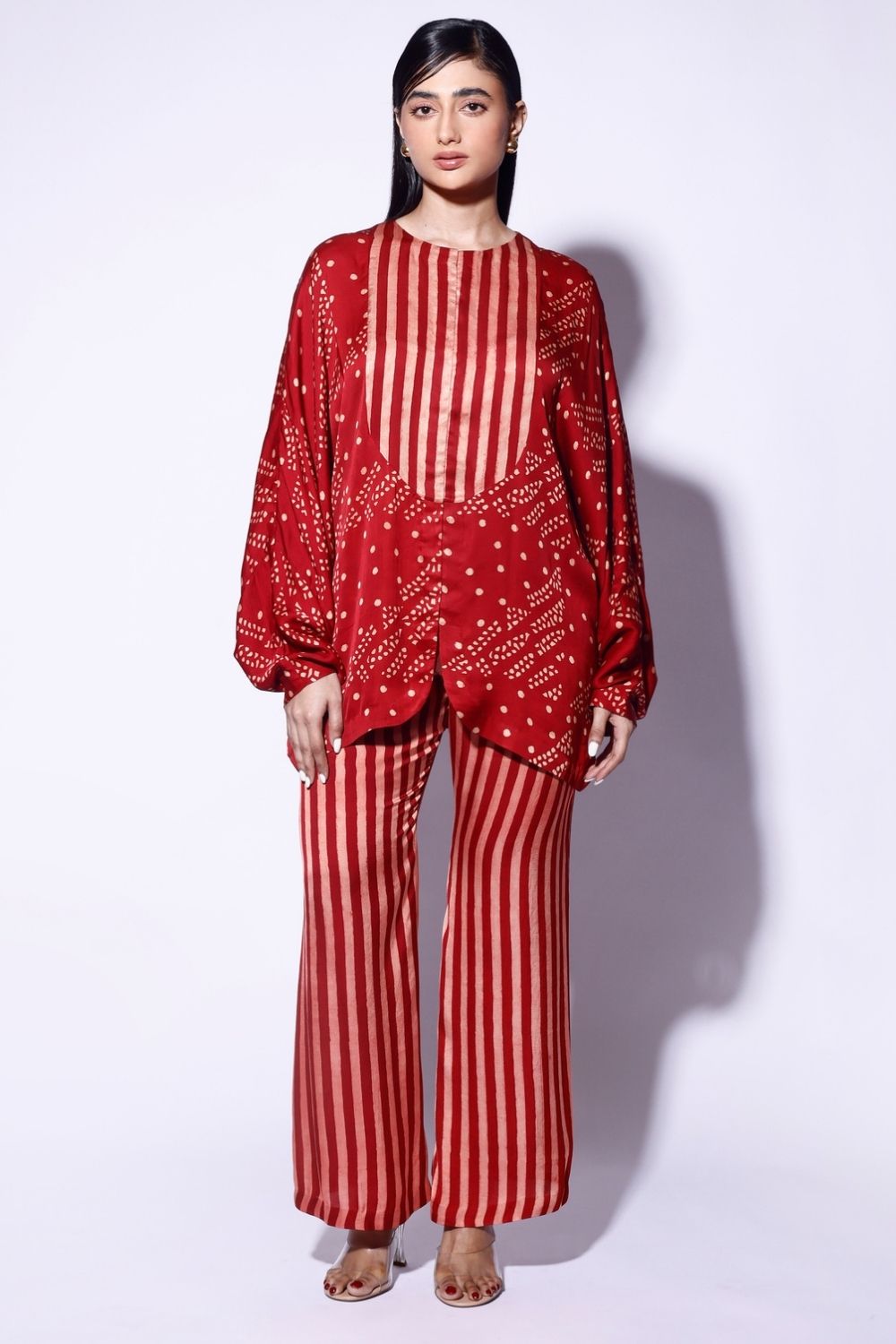 Red Printed Batwing Top