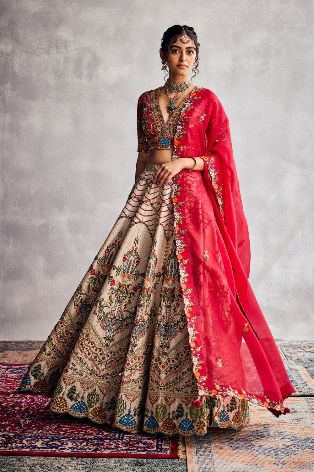 Ivory & Scarlet Red Lehenga Set