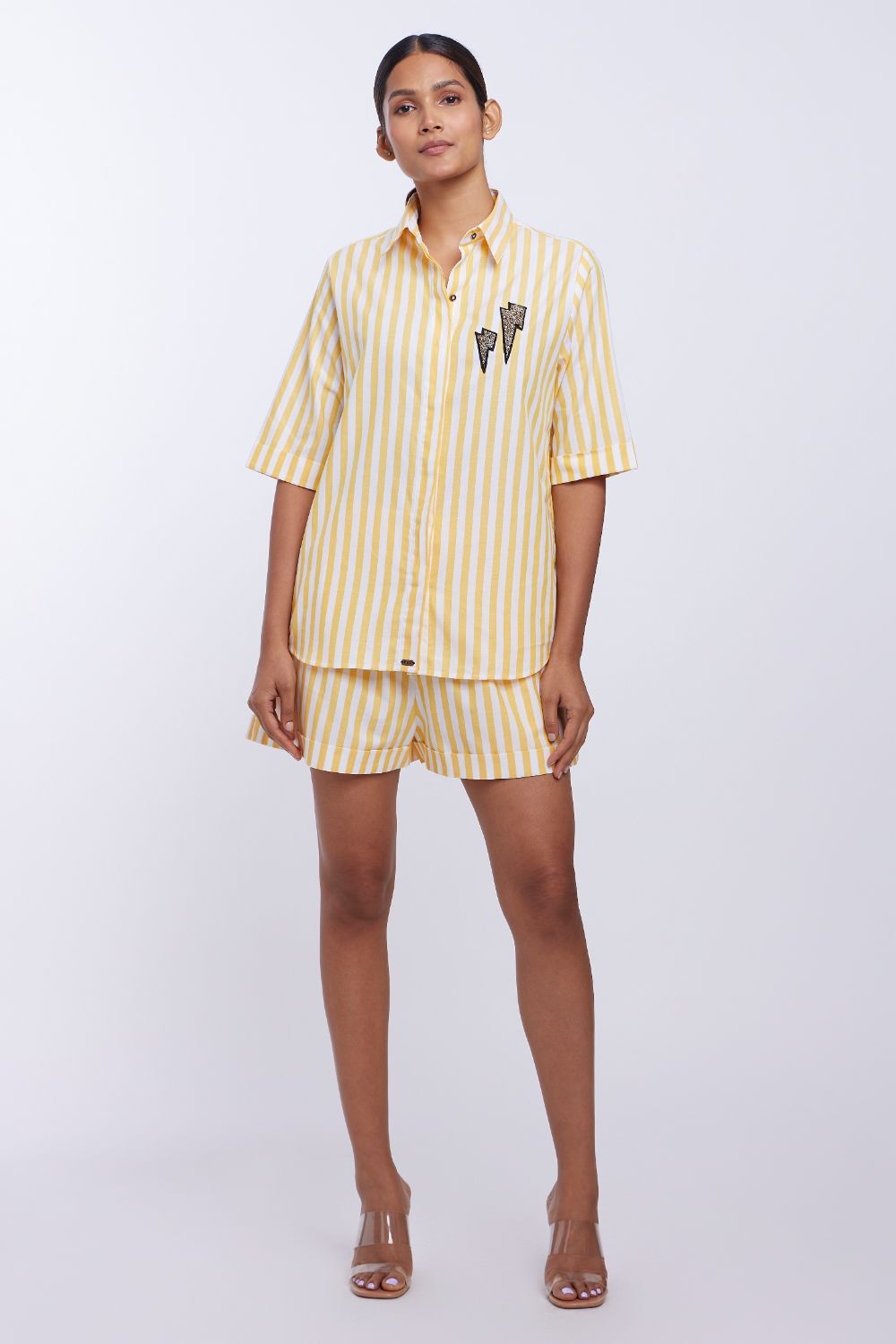 Yellow Stripe Thunderbolt Shorts Co-ord Set