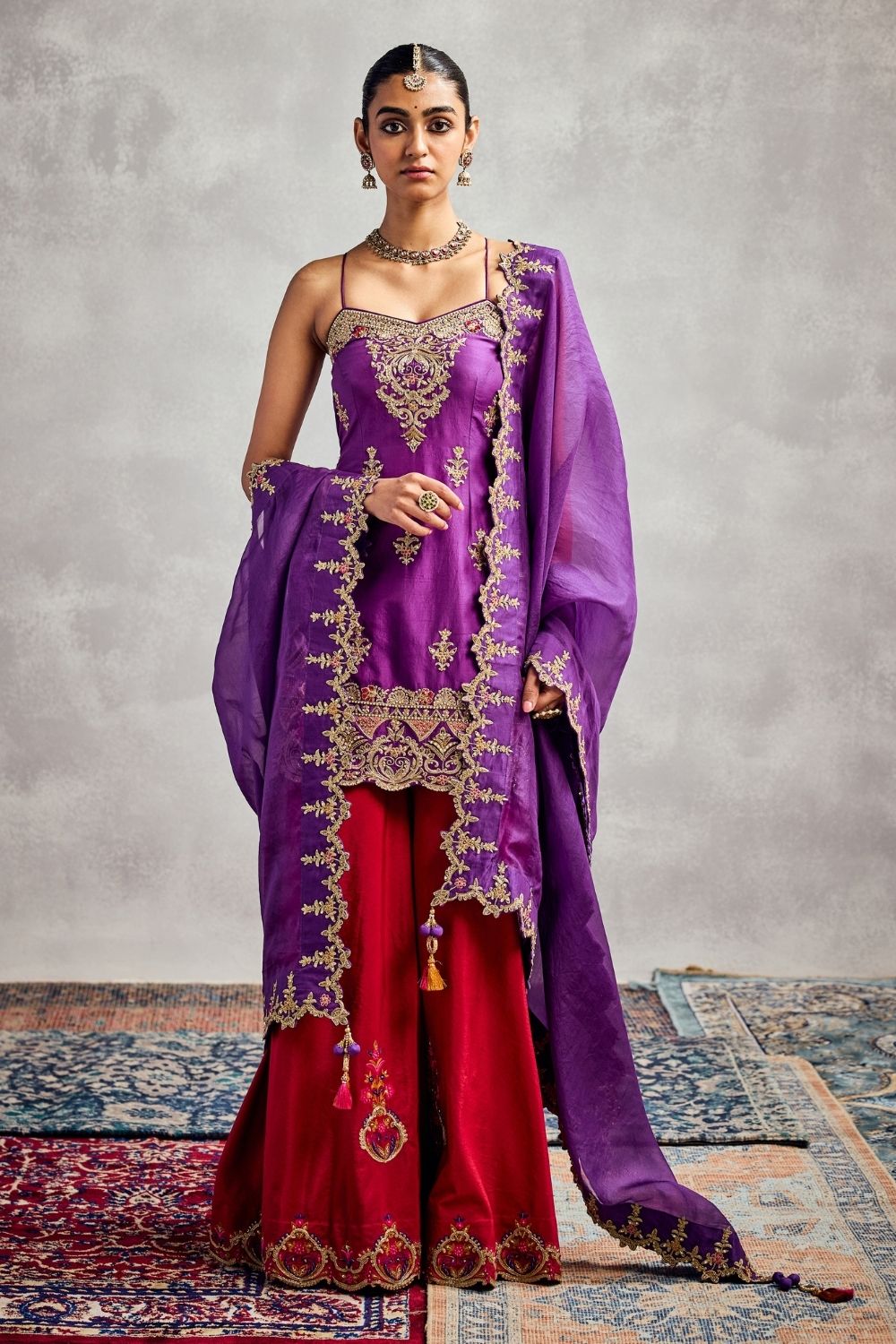 Purple & Fiery Red Sharara Set