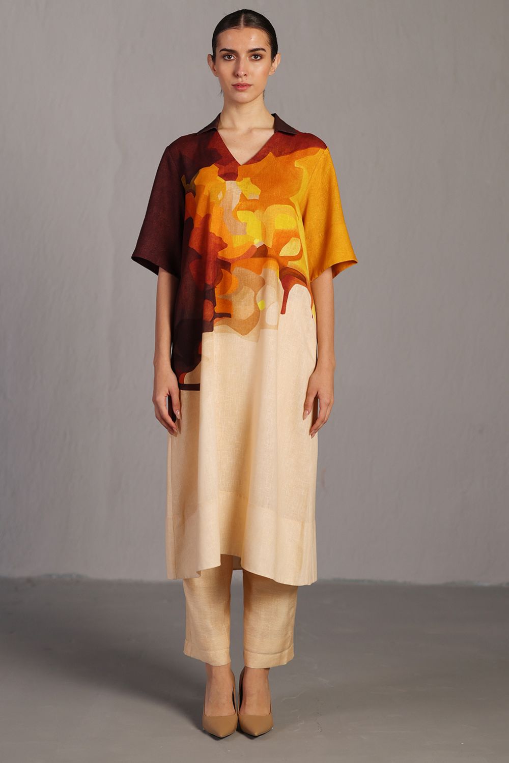 Diffuse brown & ochre kurta set