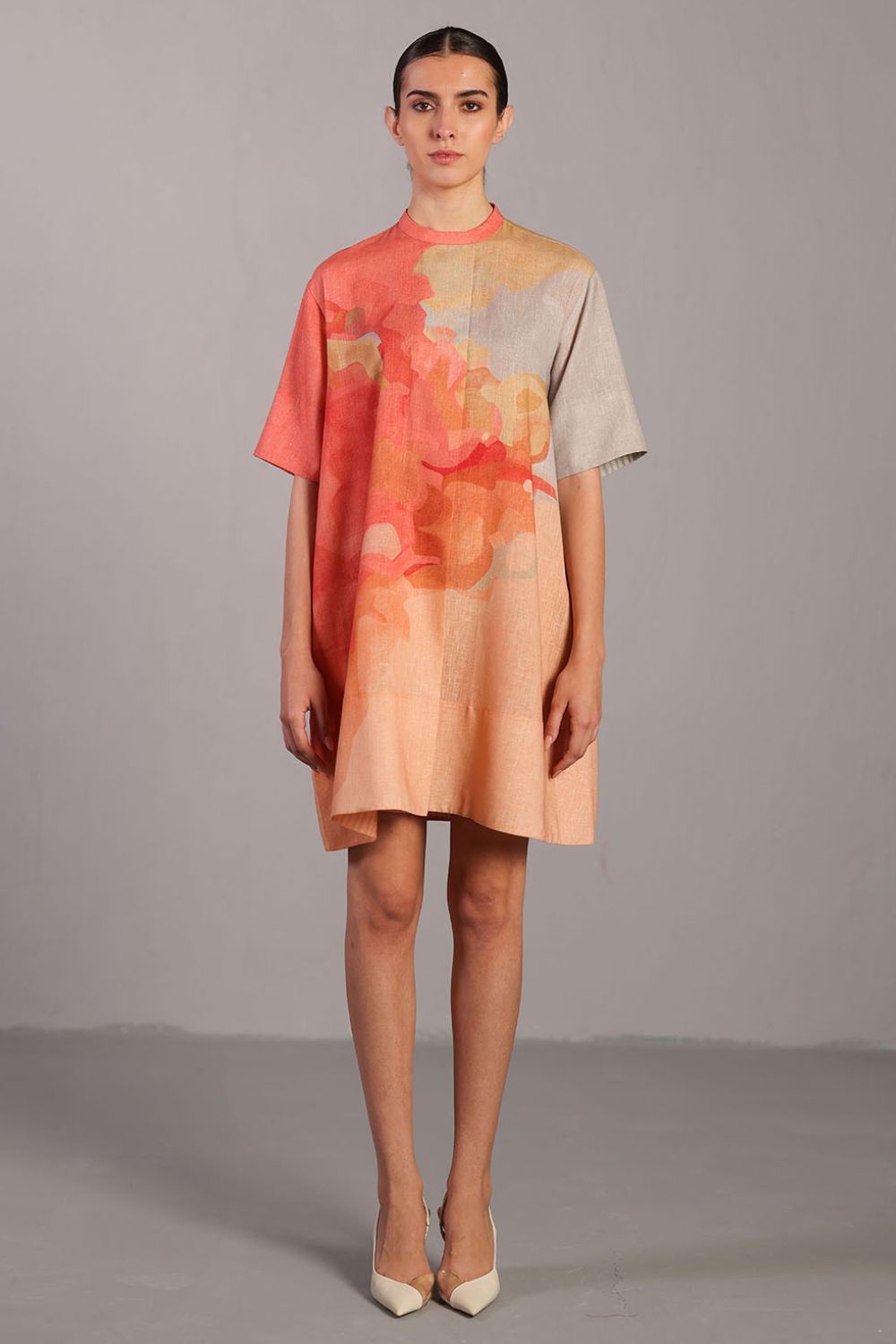 Diffuse peach & grey short dress