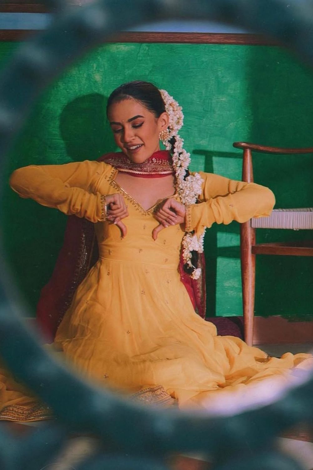 Komal Pandey In Our Yellow-Aqua Anarkali Set