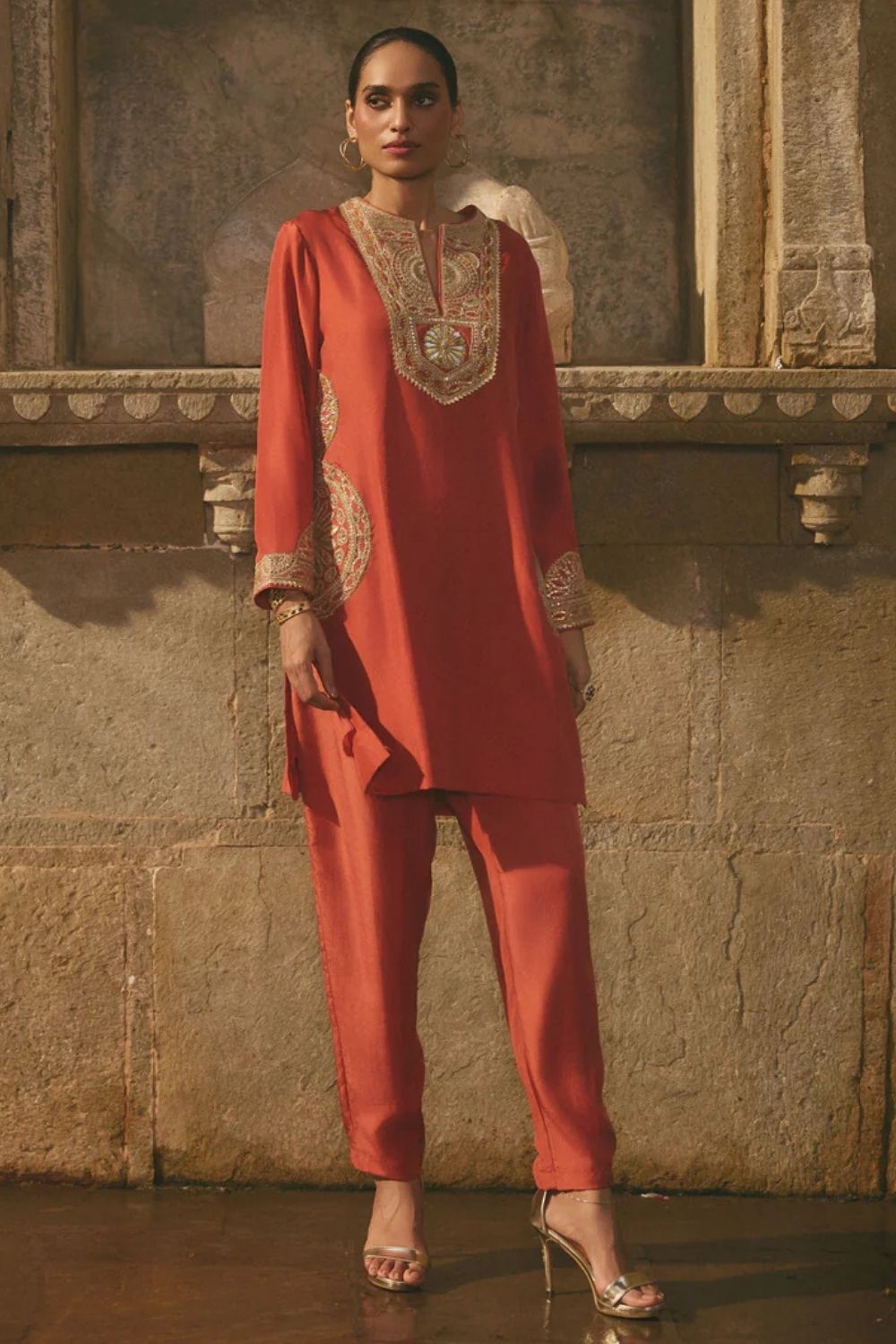 Red Short Kurti Co-ord Set