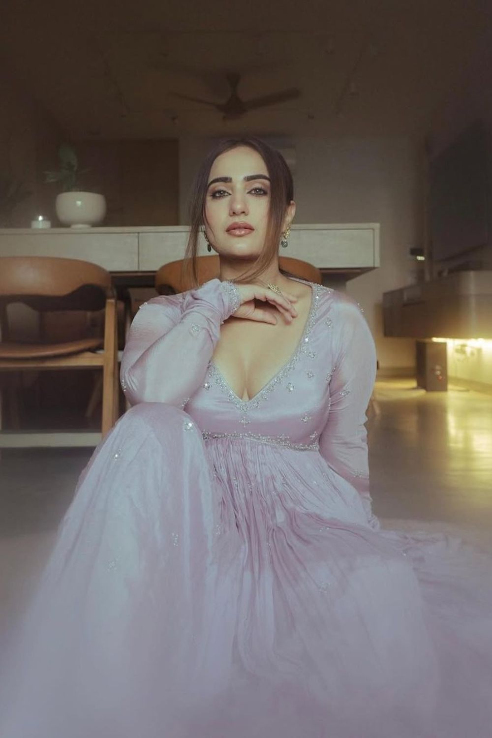 Kusha Kapila In Our Lavender Chinon Anarkali Set