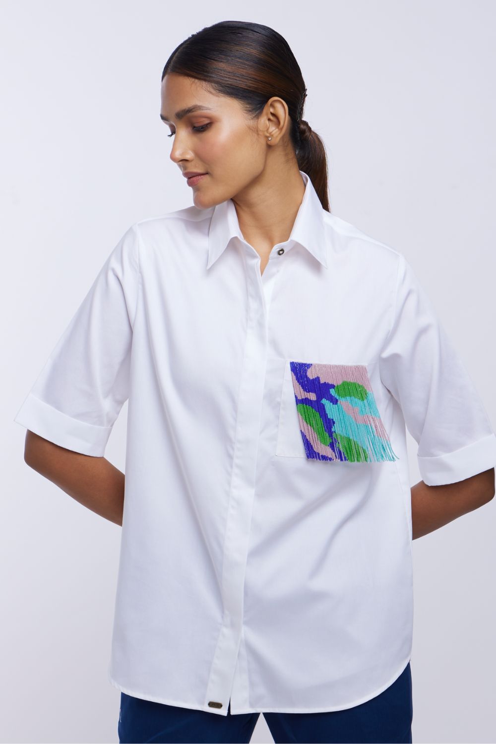 White Fringe Pocket Shirt