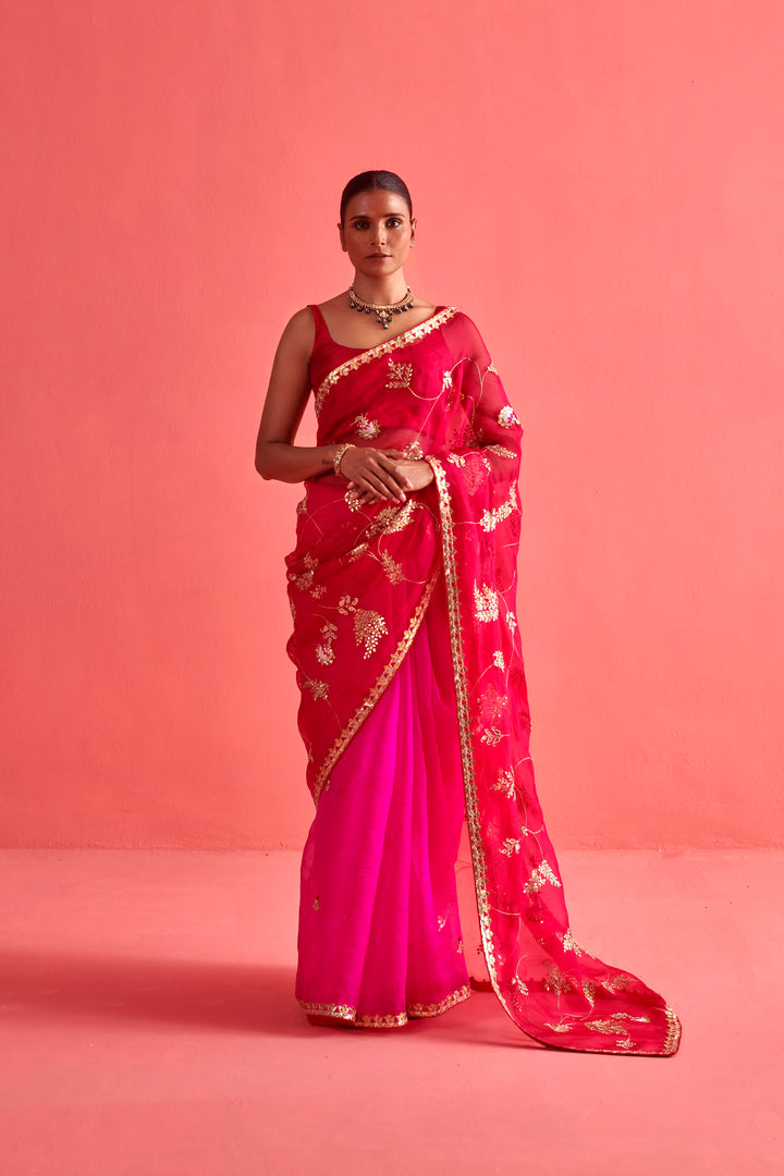 Red and Pink Saree Set