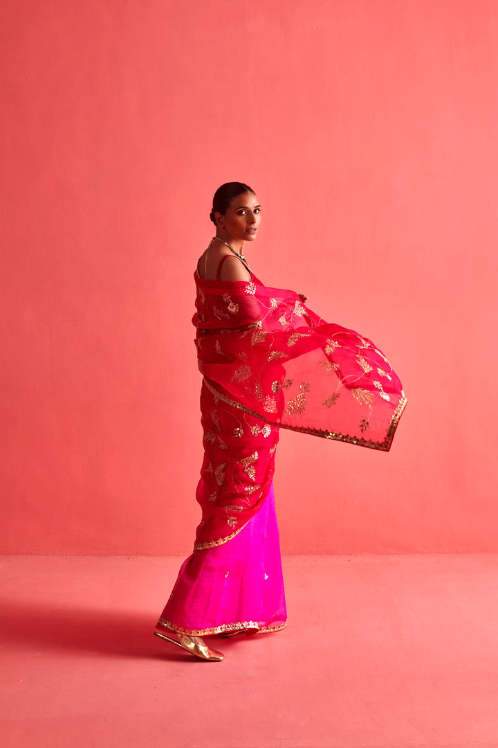 Red and Pink Saree Set