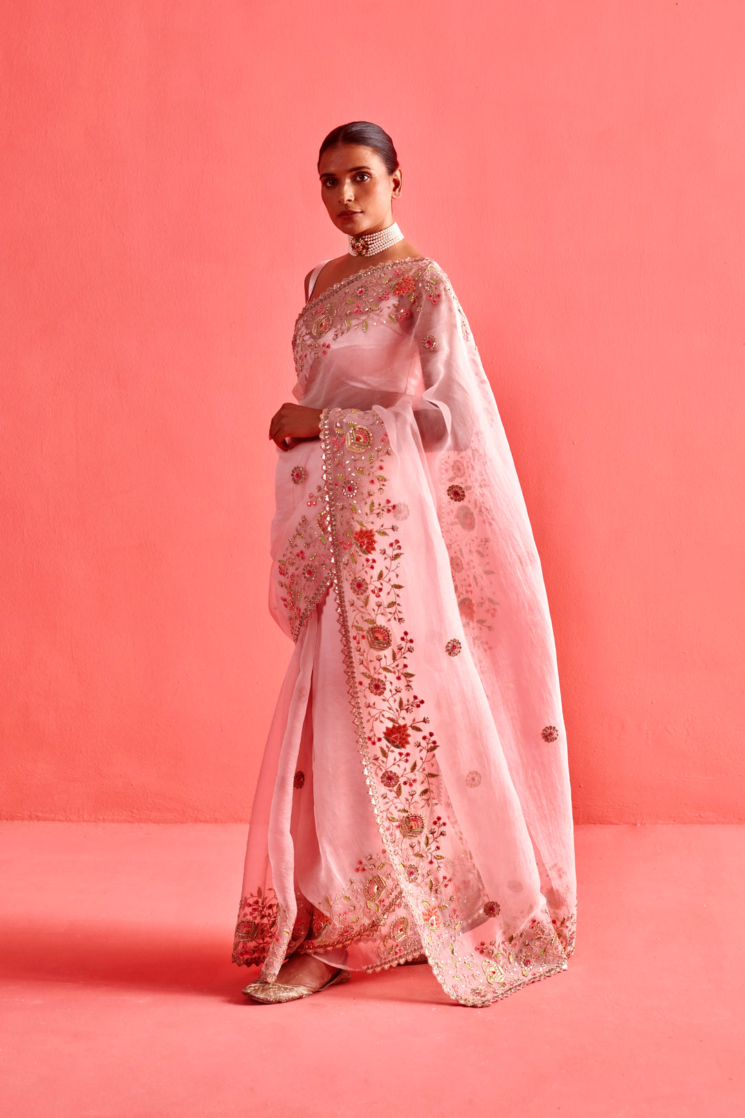 Powdered Pink Saree Set