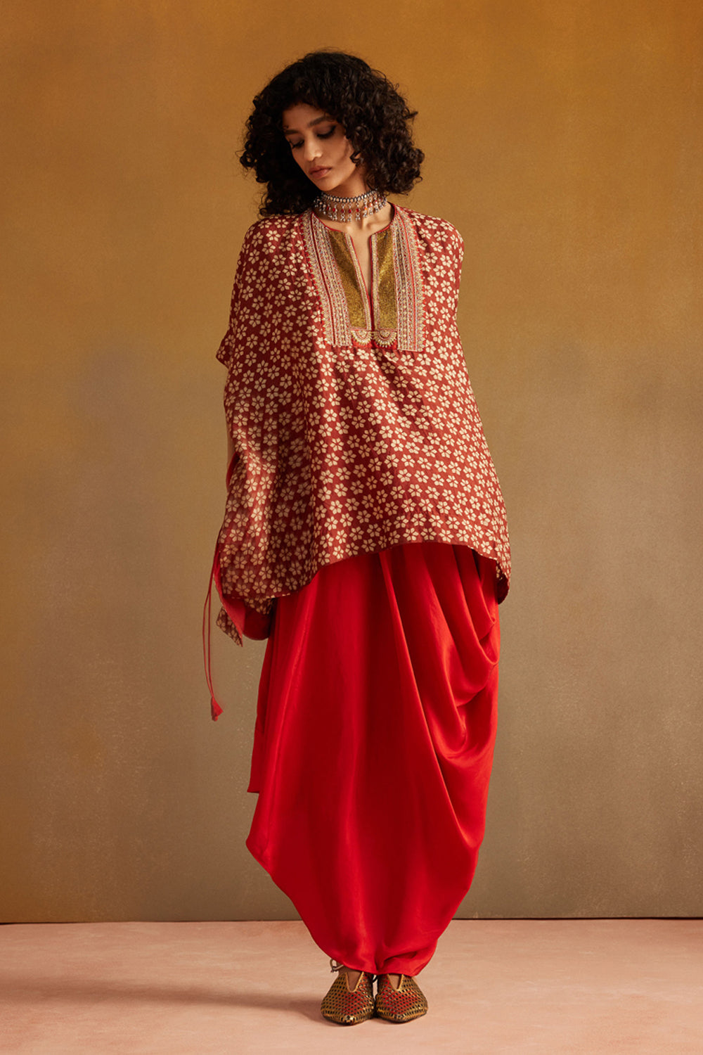 Red Skirt Kaftan Set