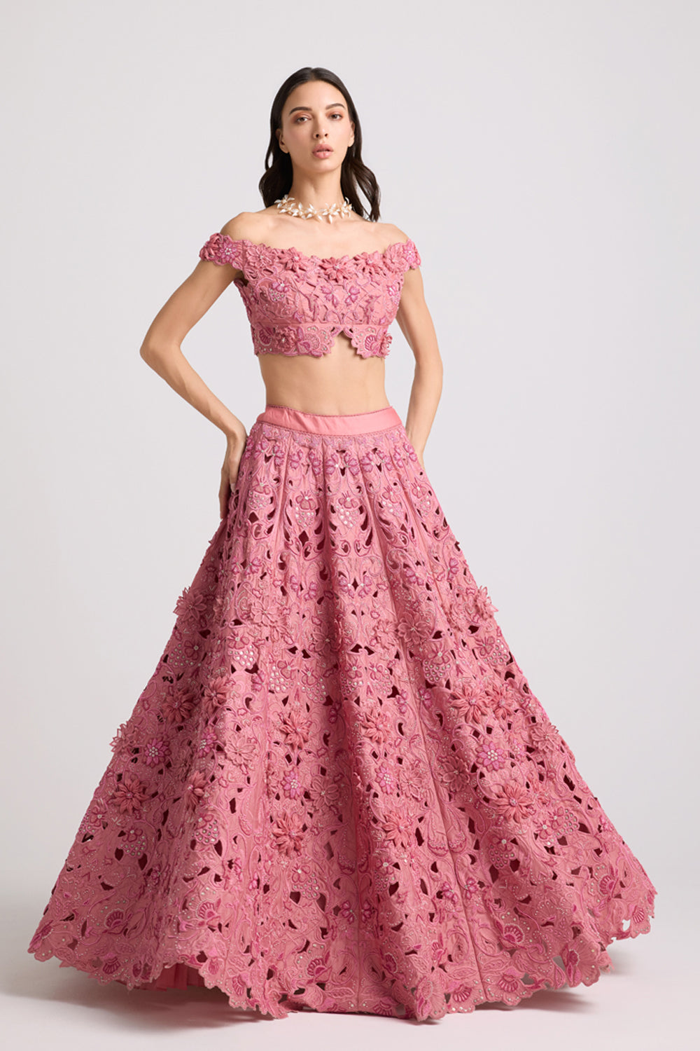 Blush 3D Floral Applique and Beadwork Lehenga