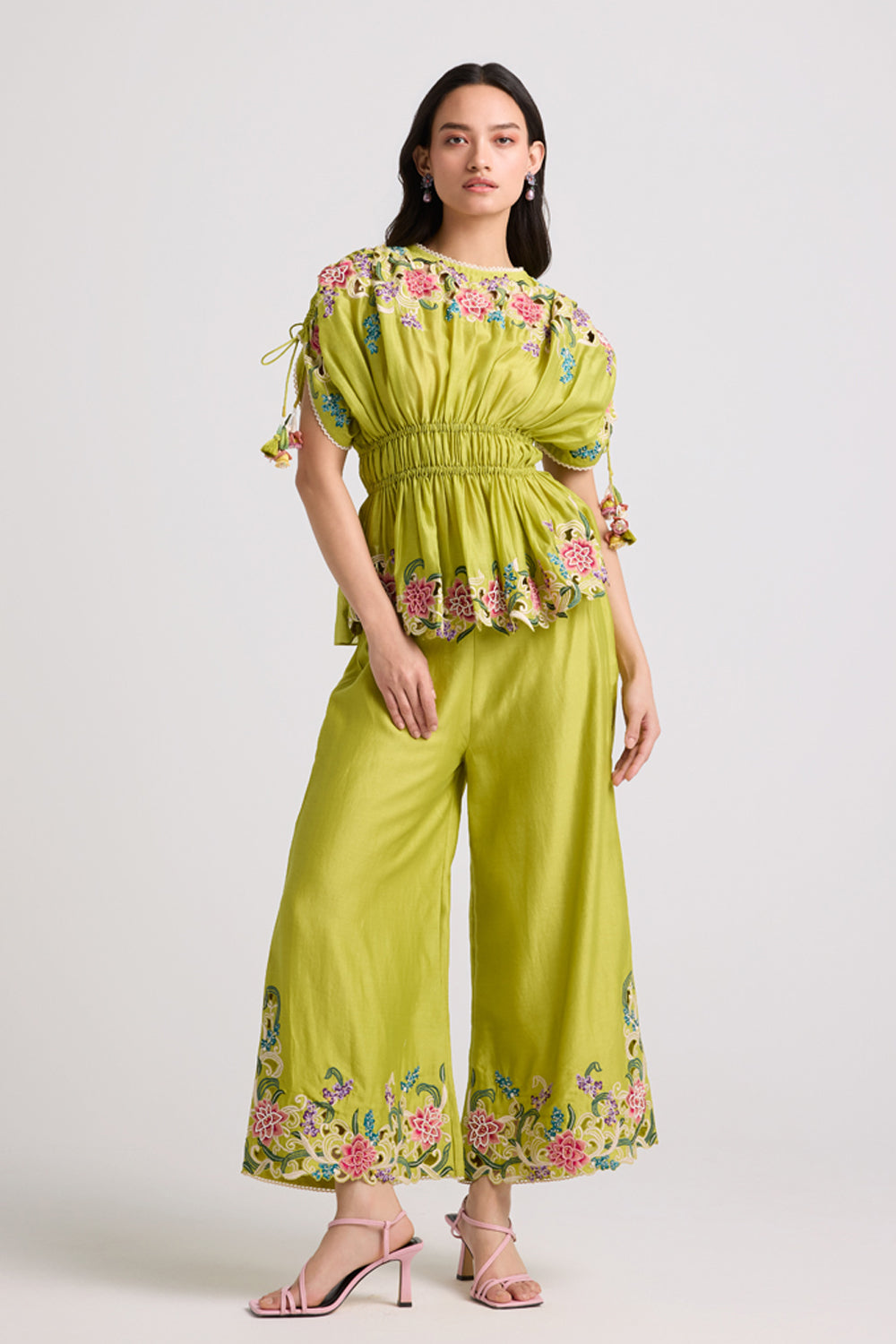 Lime Green Floral Cutwork Pants