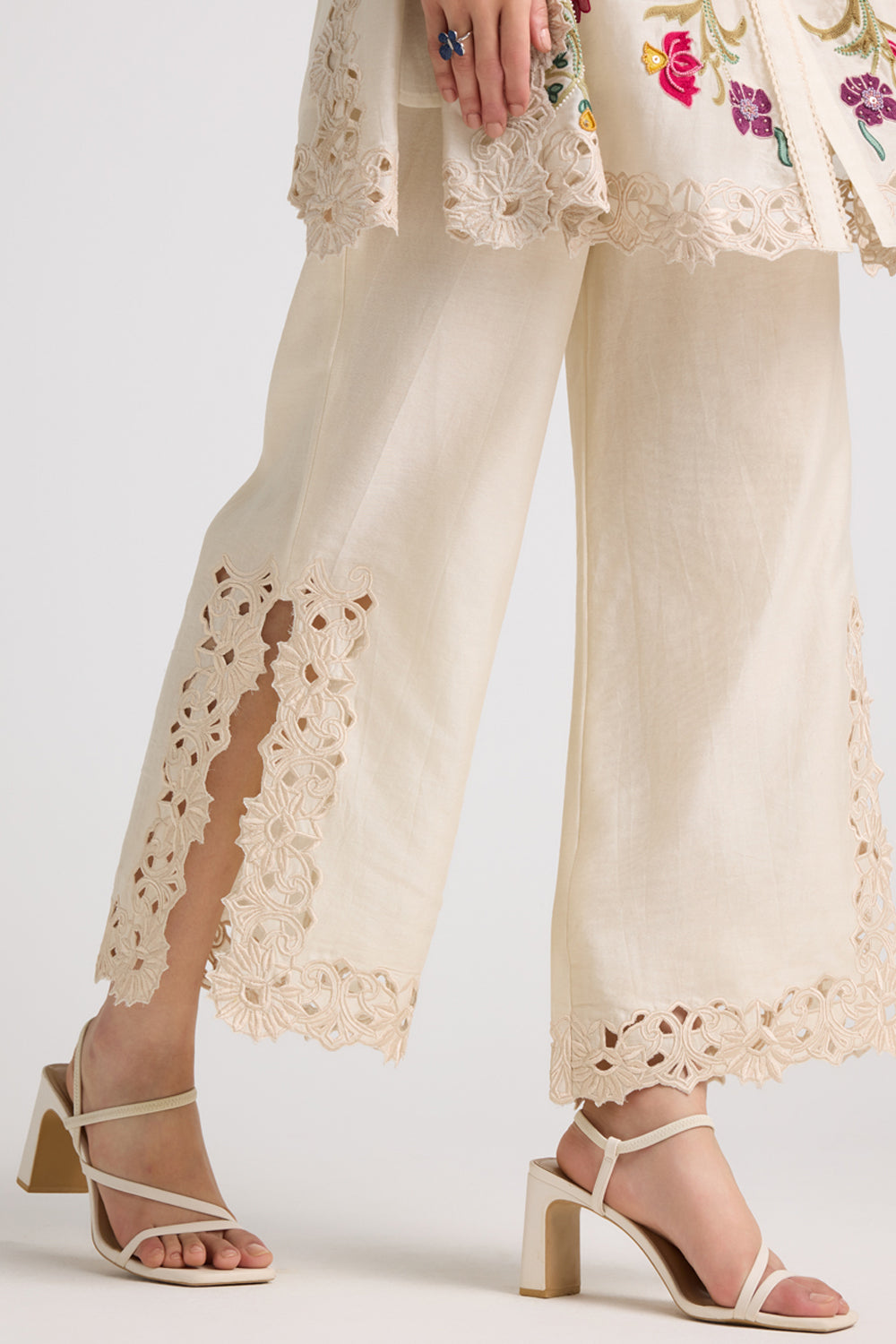 Ivory Cutwork Side Slit Pants
